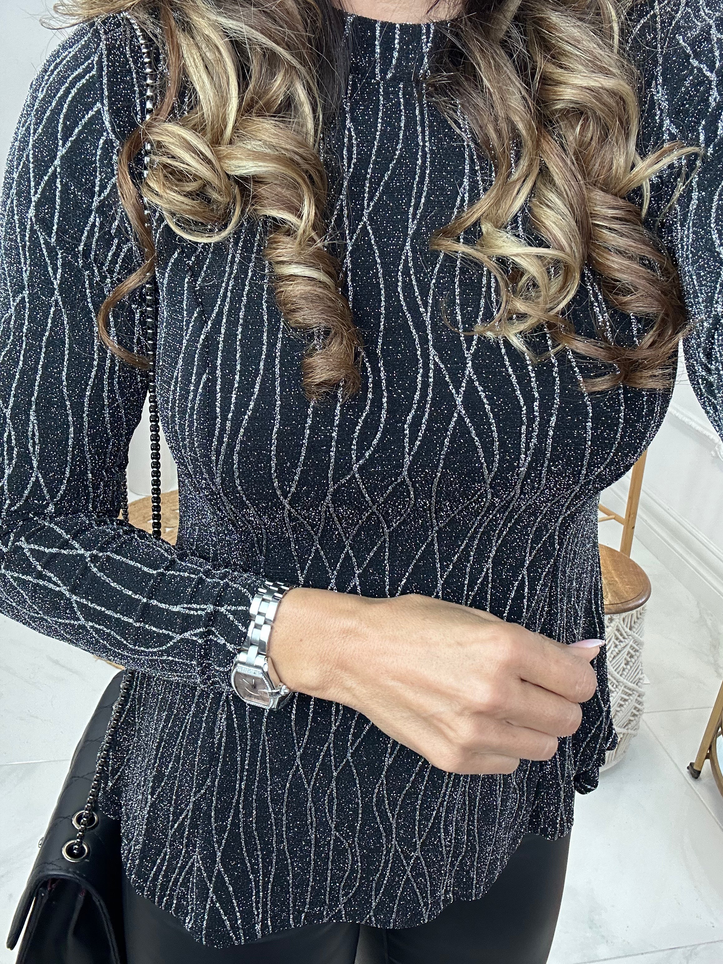 Jennie Black Glitter Peplum Top