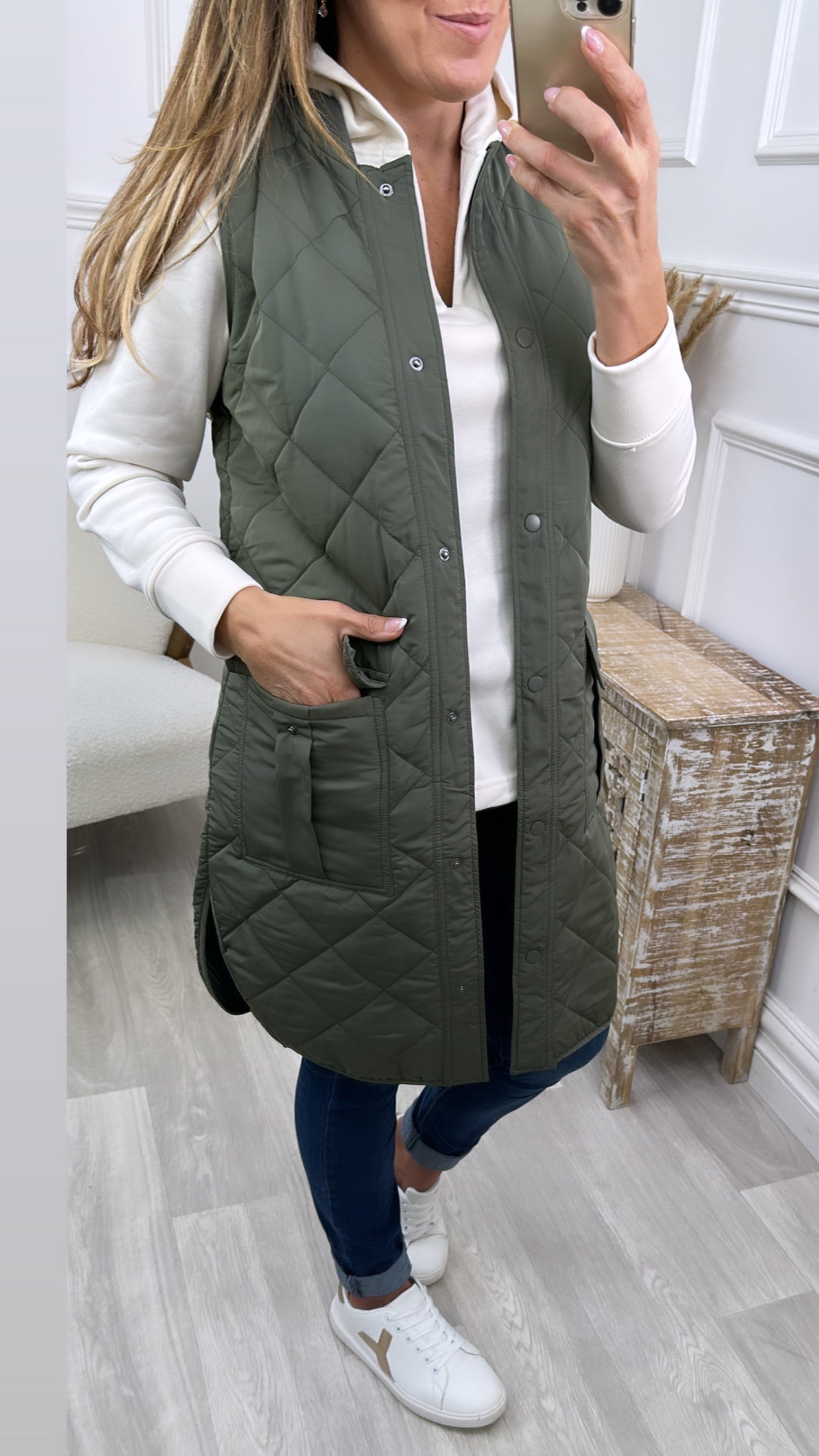 Nola Khaki Quilted Gilet