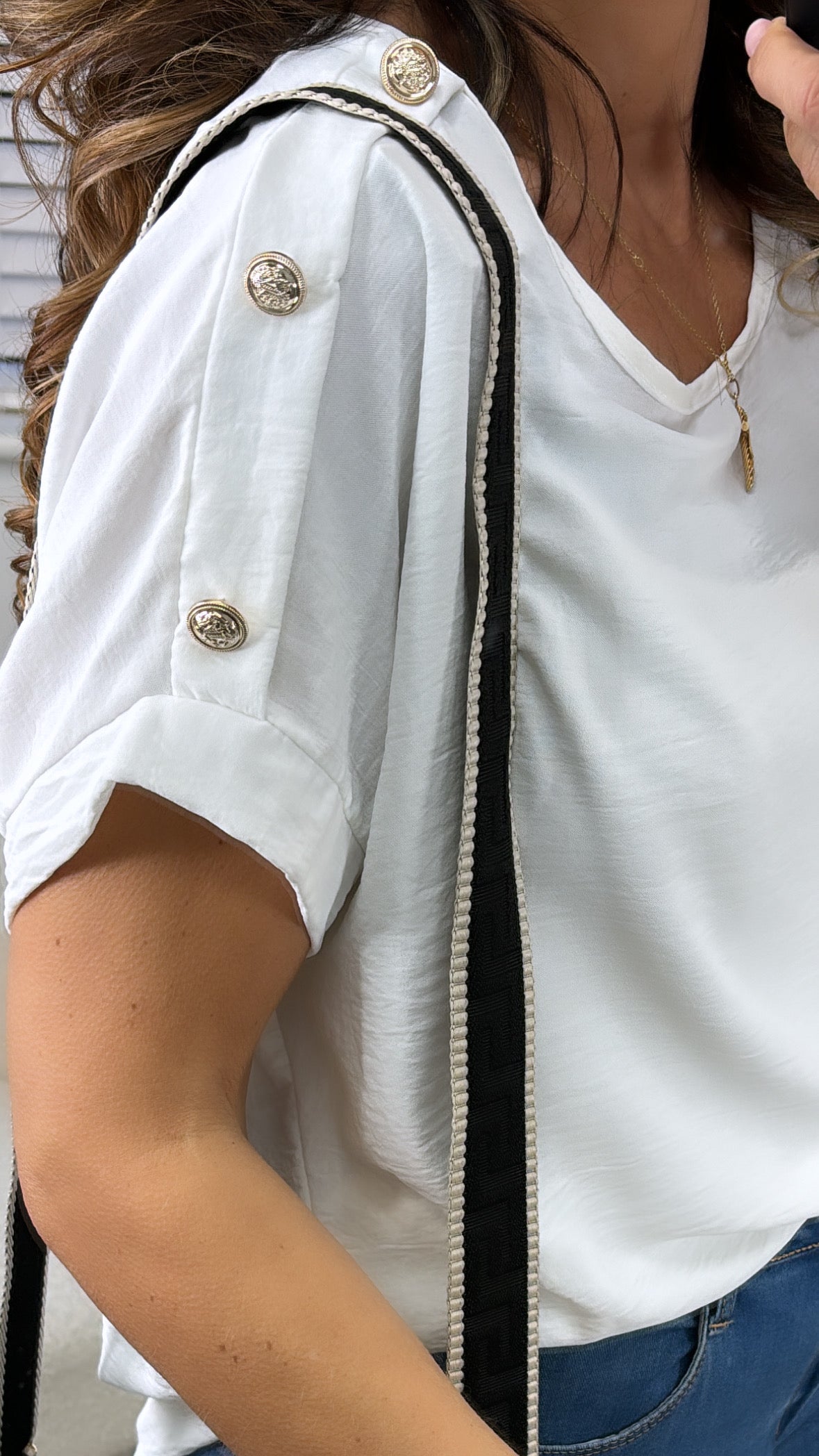 Gracie White Button Detail T-Shirt
