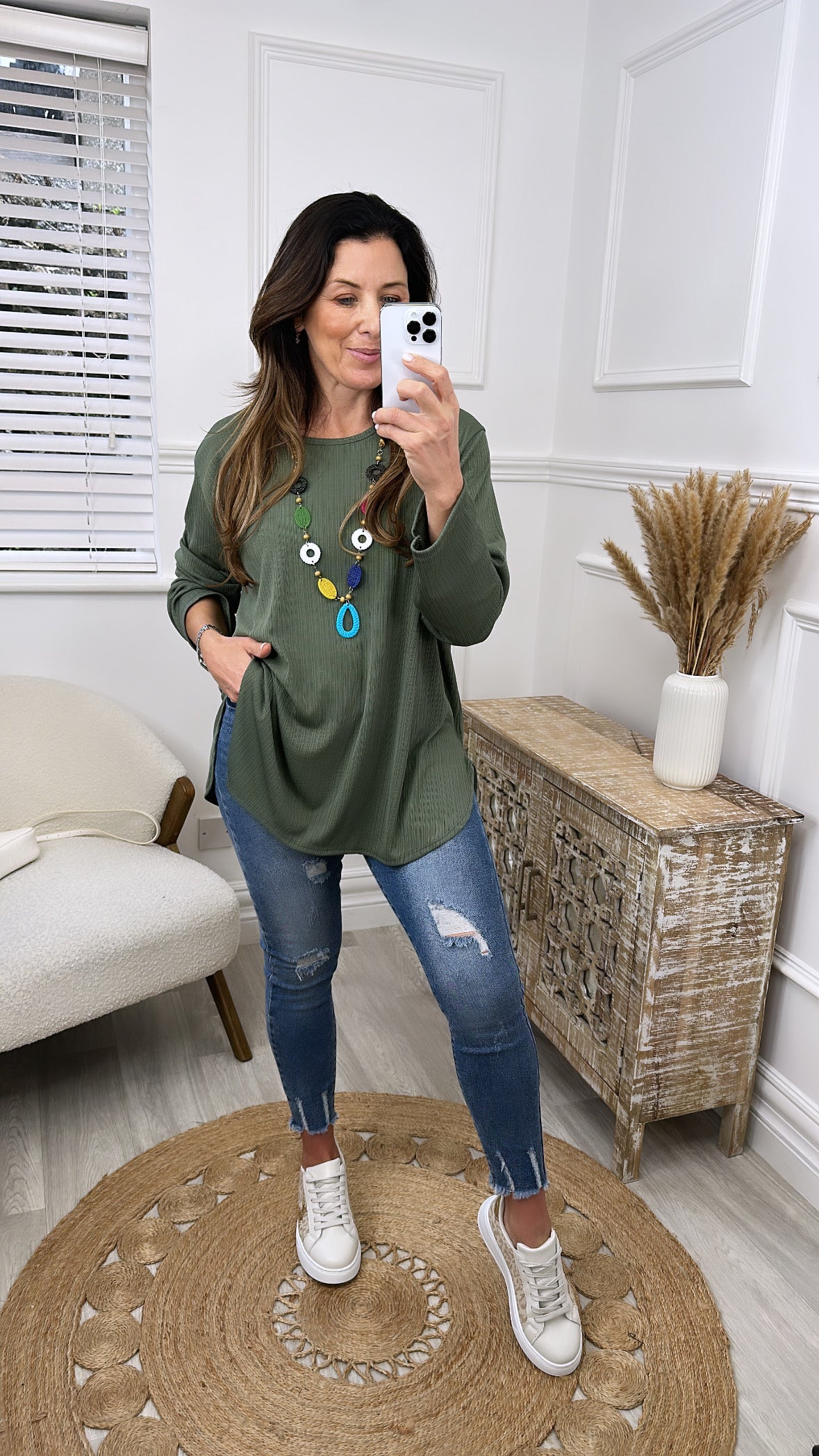 Debbie Khaki Tunic Top With Necklace