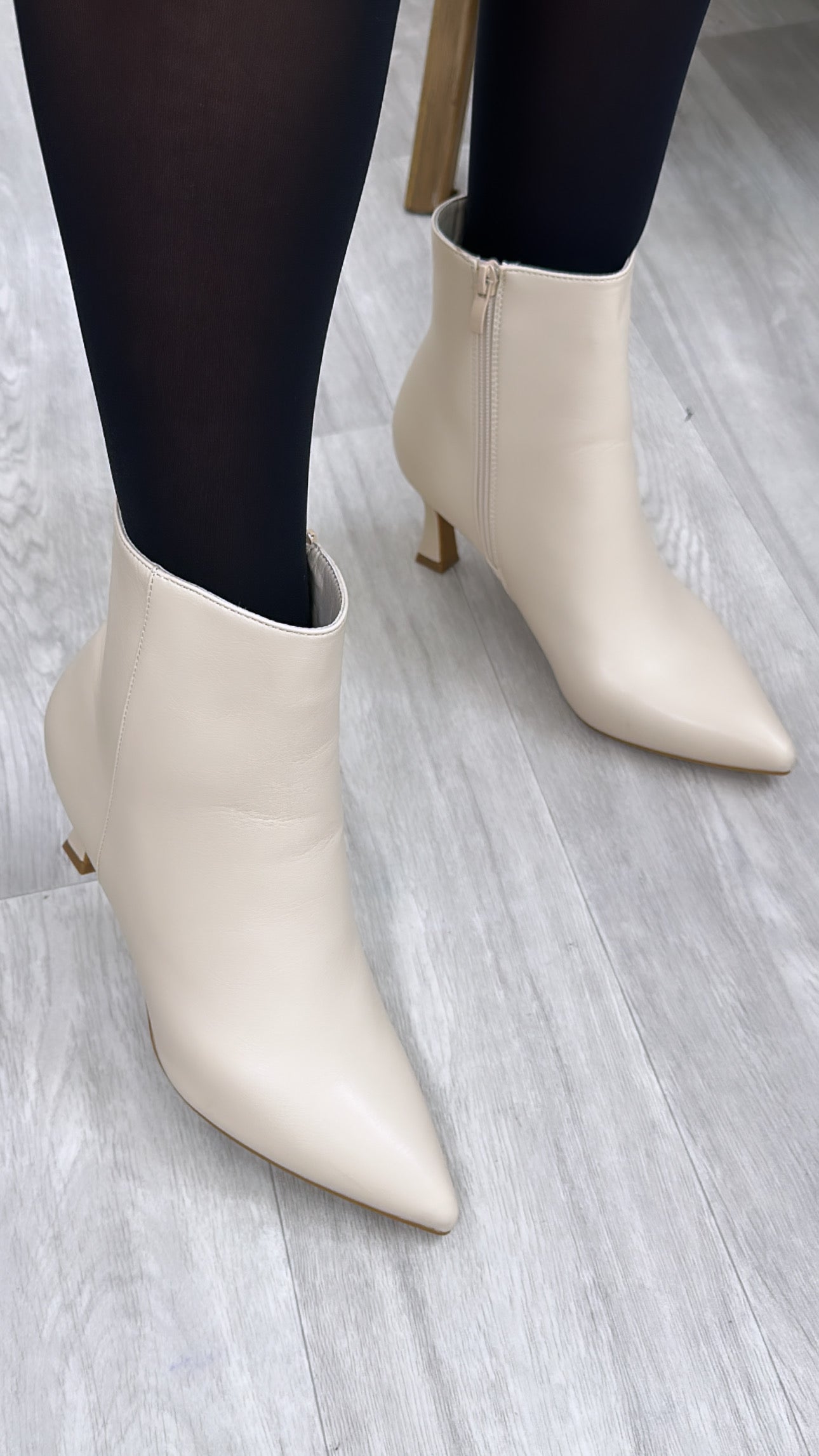 Carly Beige Kitten Heel Ankle Boots