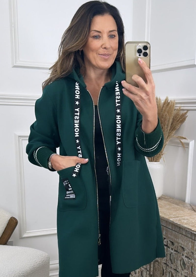 Enya Green Hooded Duster Jacket