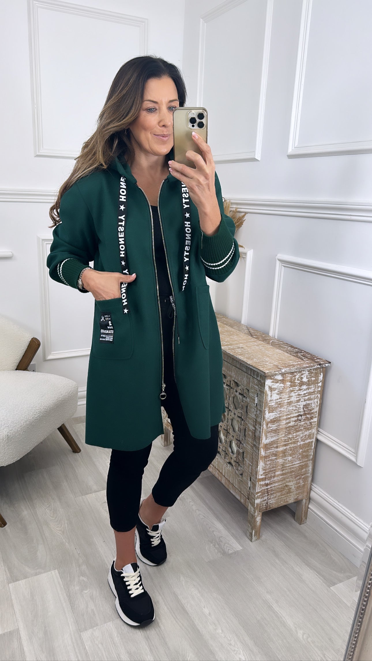 Enya Green Hooded Duster Jacket