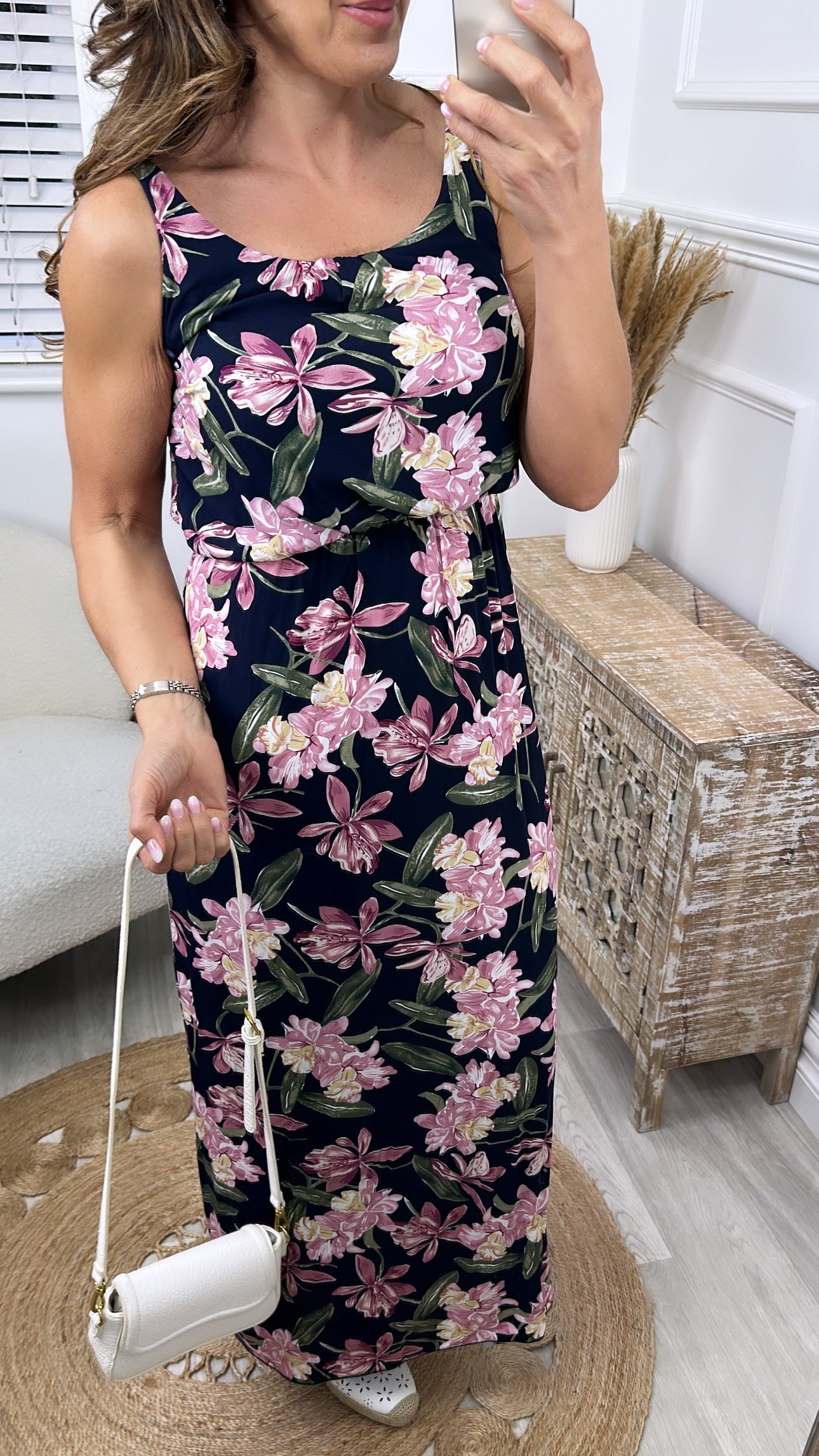 Doris Navy Floral Print Maxi Dress