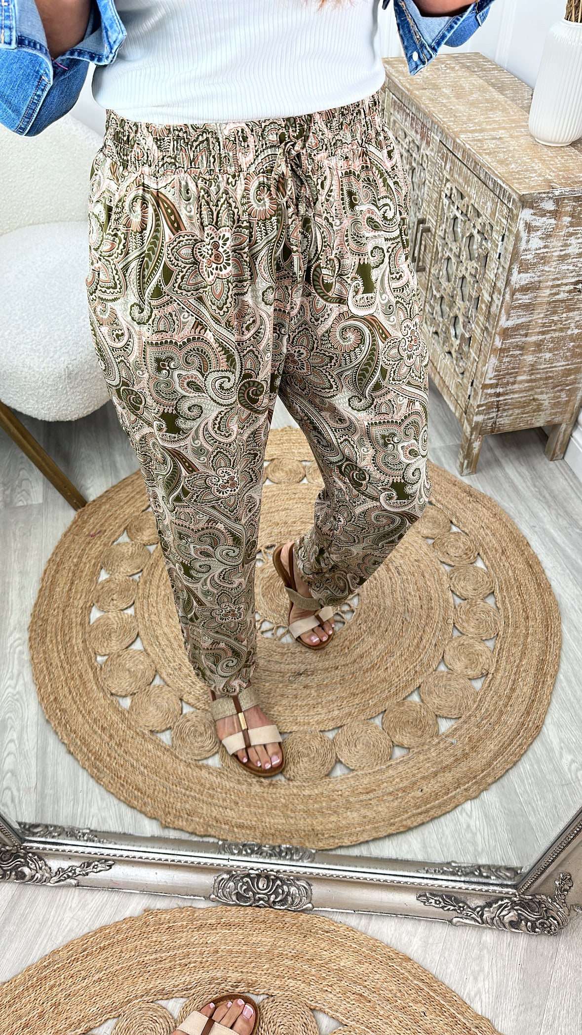 Kesha Khaki Paisley Print Summer Trousers