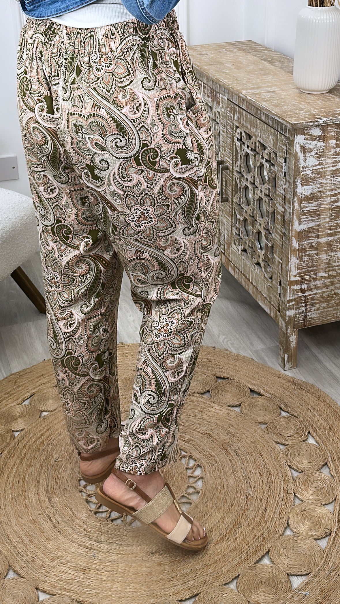 Kesha Khaki Paisley Print Summer Trousers