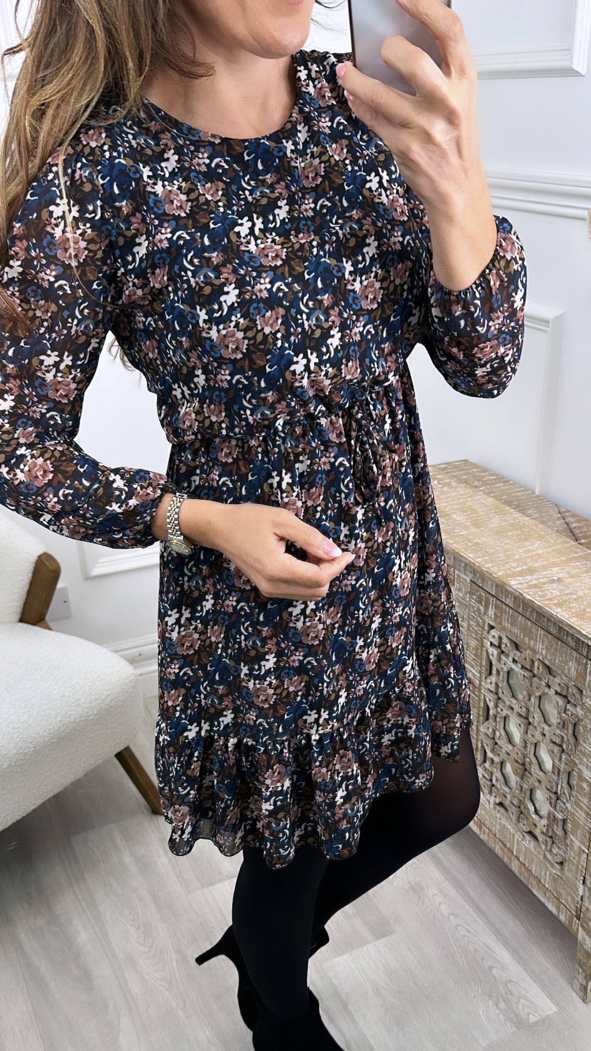 Zena Black Floral Print Mini Dress