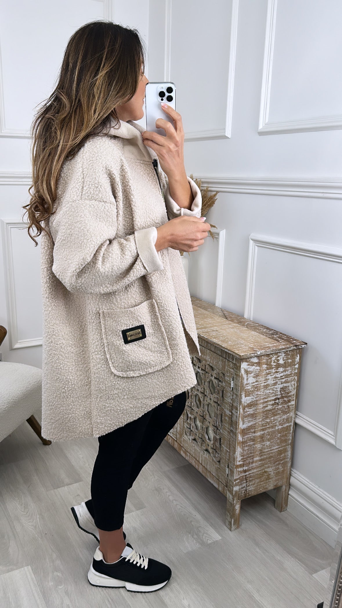 Peggy Beige Zipped Duster Coat