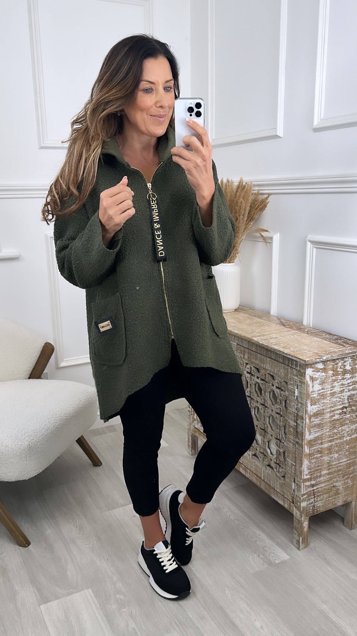 Peggy Khaki Zipped Duster Coat