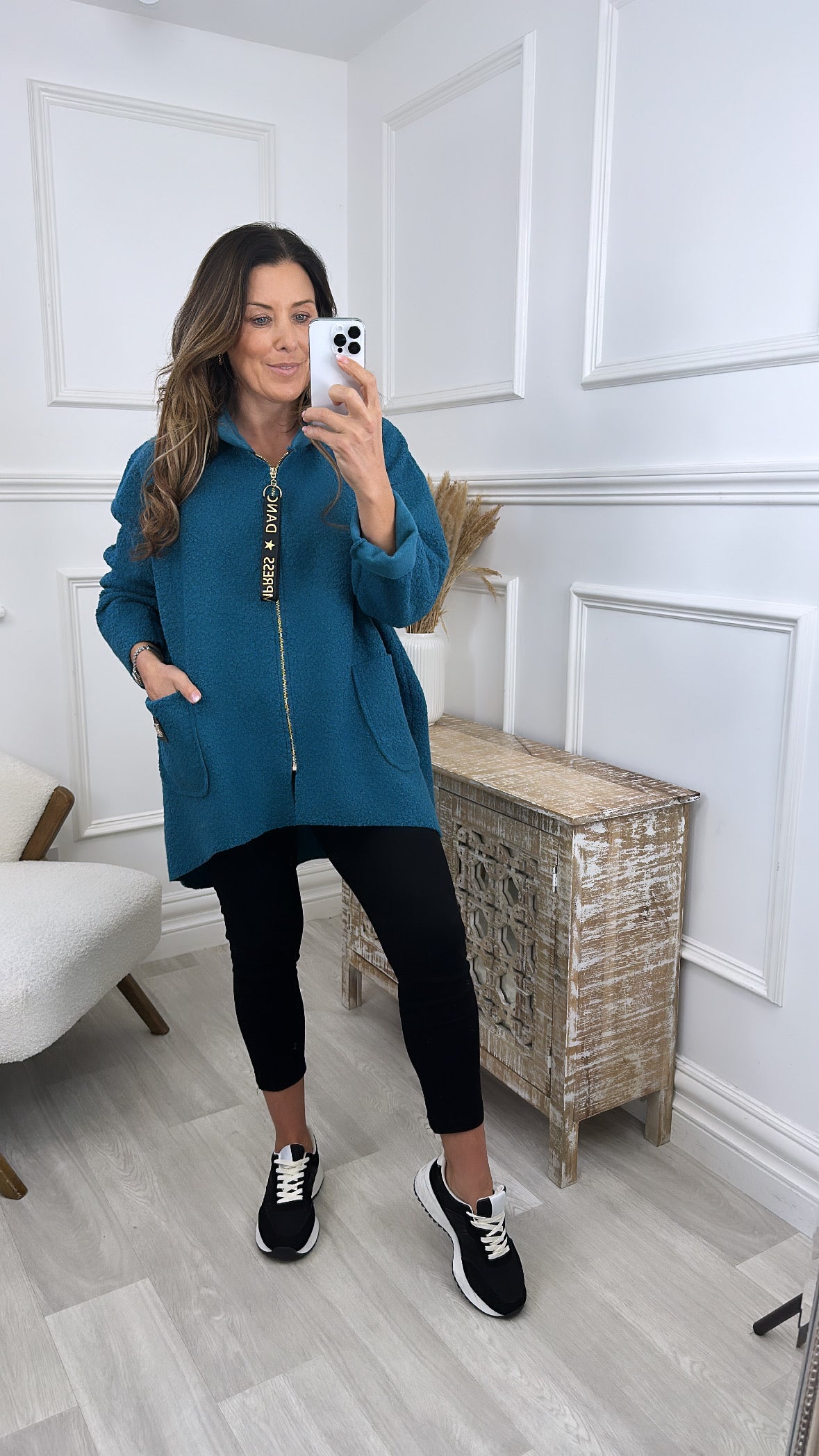 Peggy Teal Zipped Duster Coat
