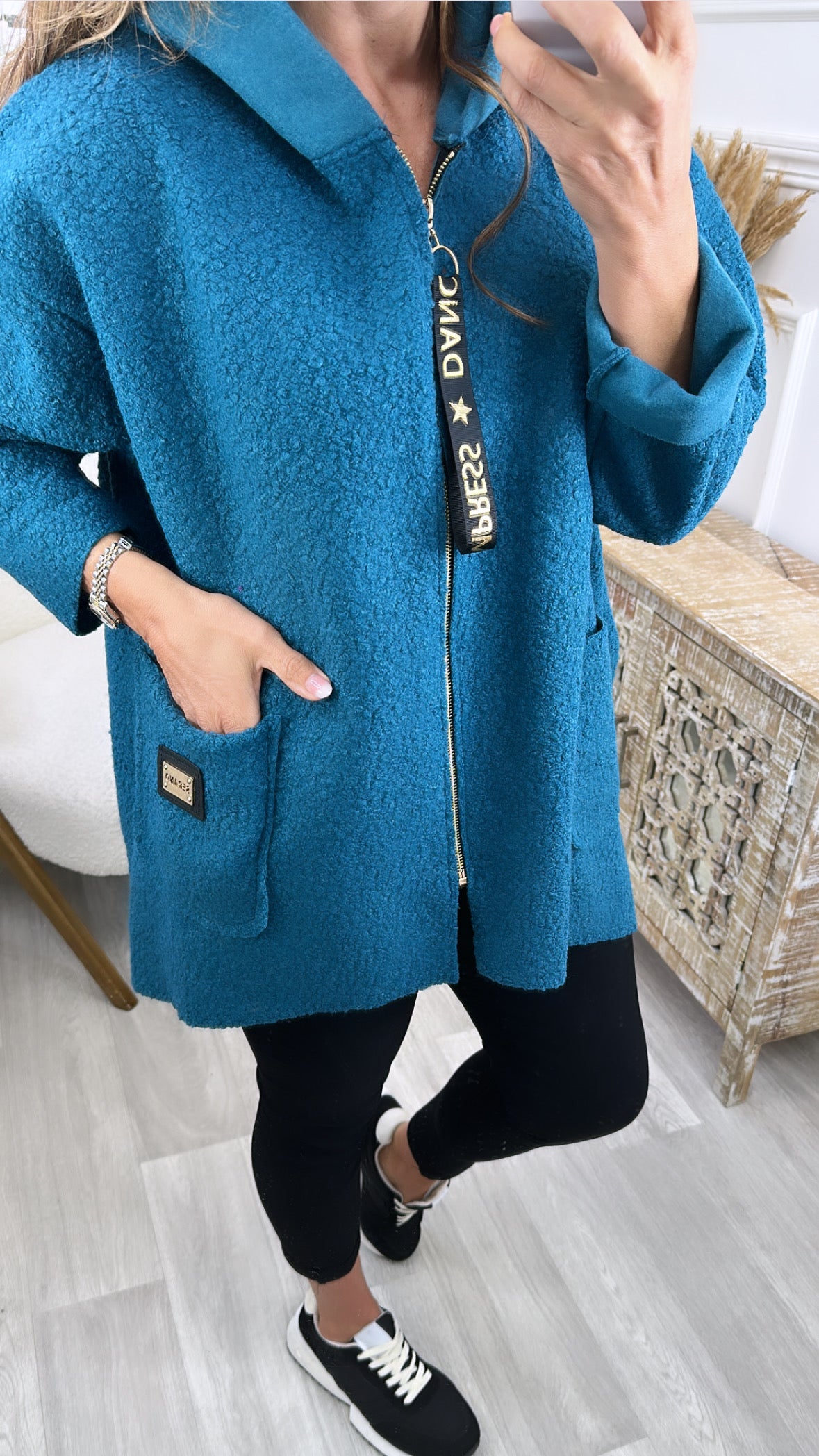 Peggy Teal Zipped Duster Coat