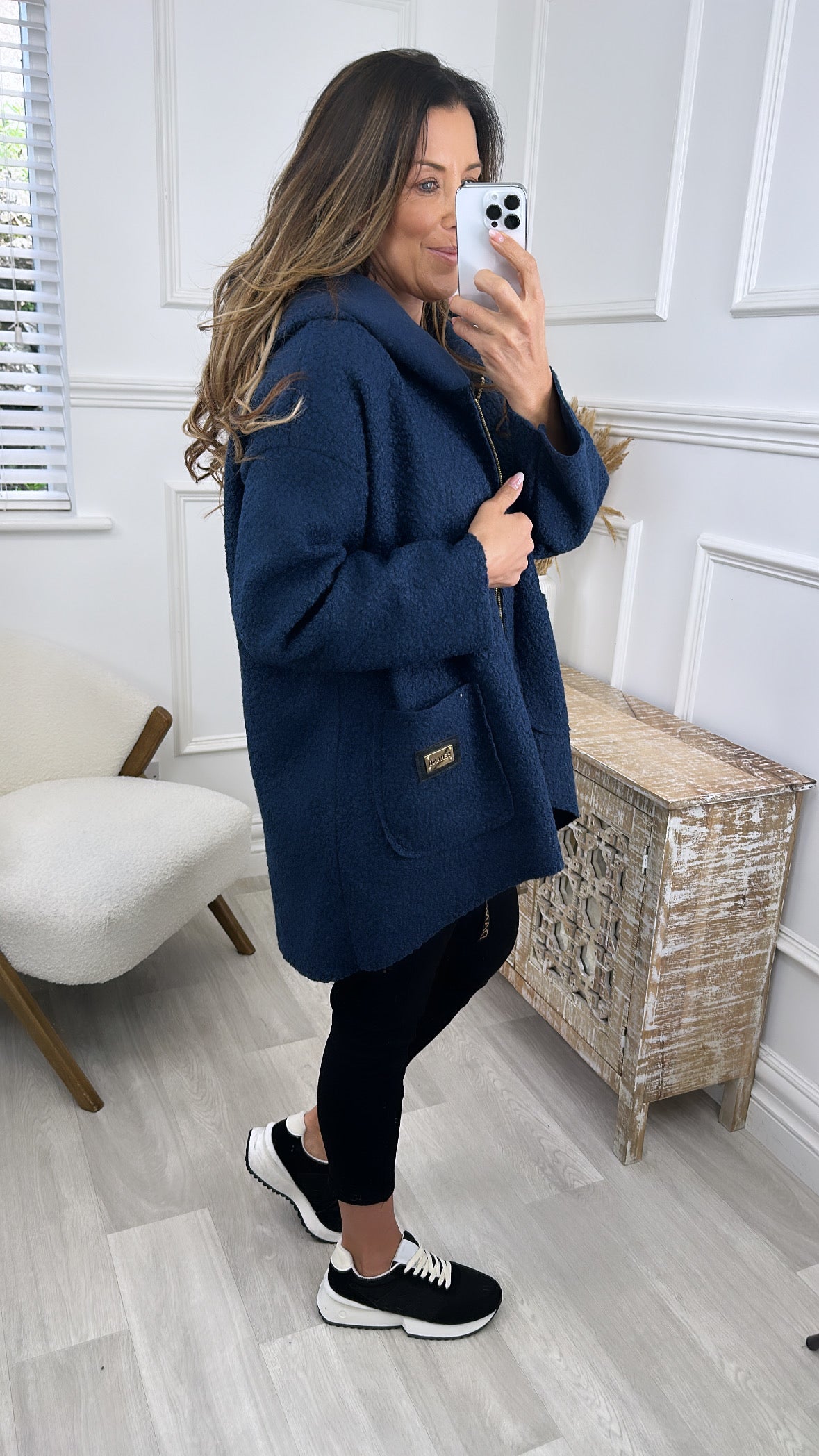 Peggy Navy Zipped Duster Coat