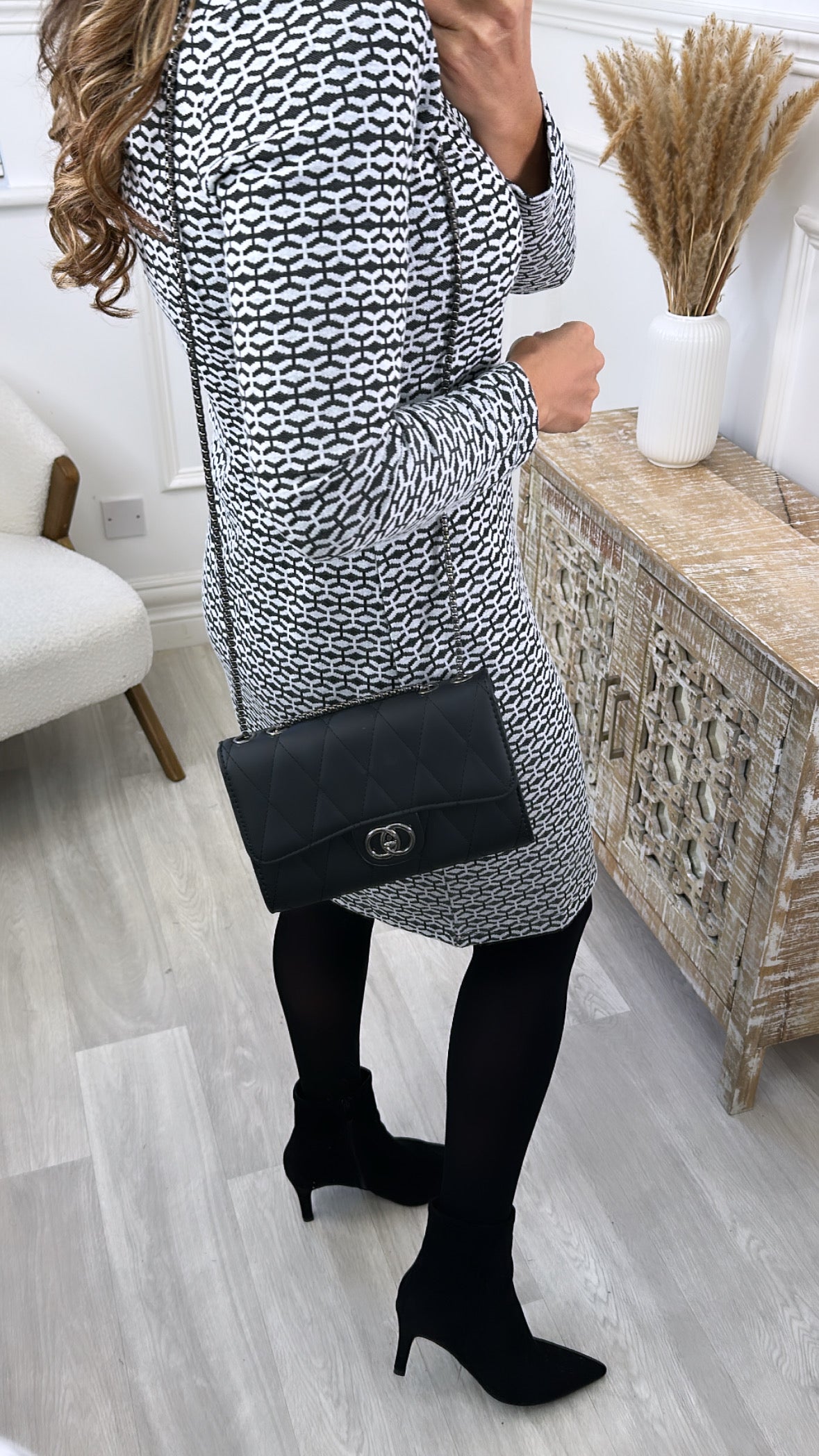Indira Black Patterned Mini Dress