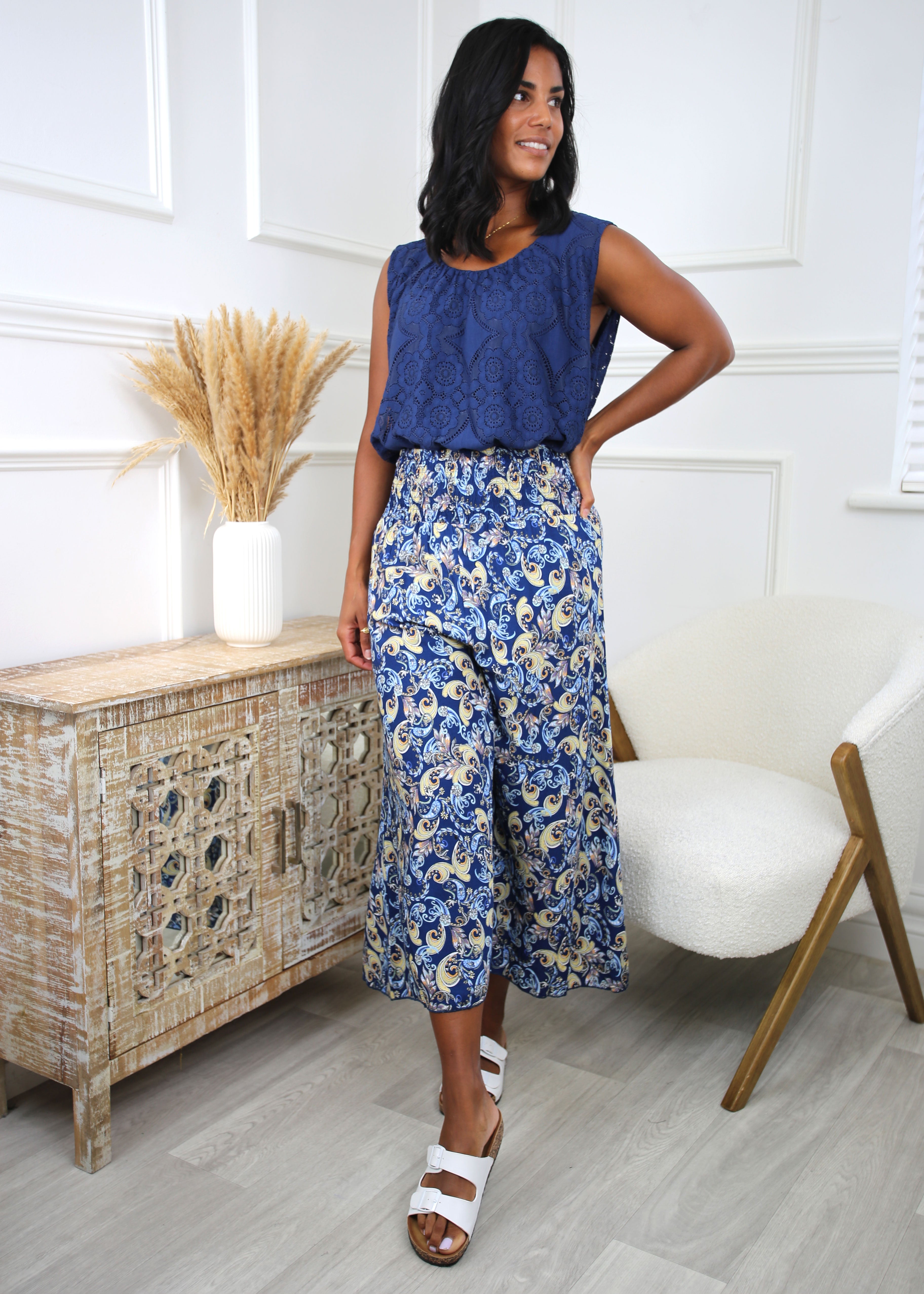 Saibh Blue Wide Leg Trousers