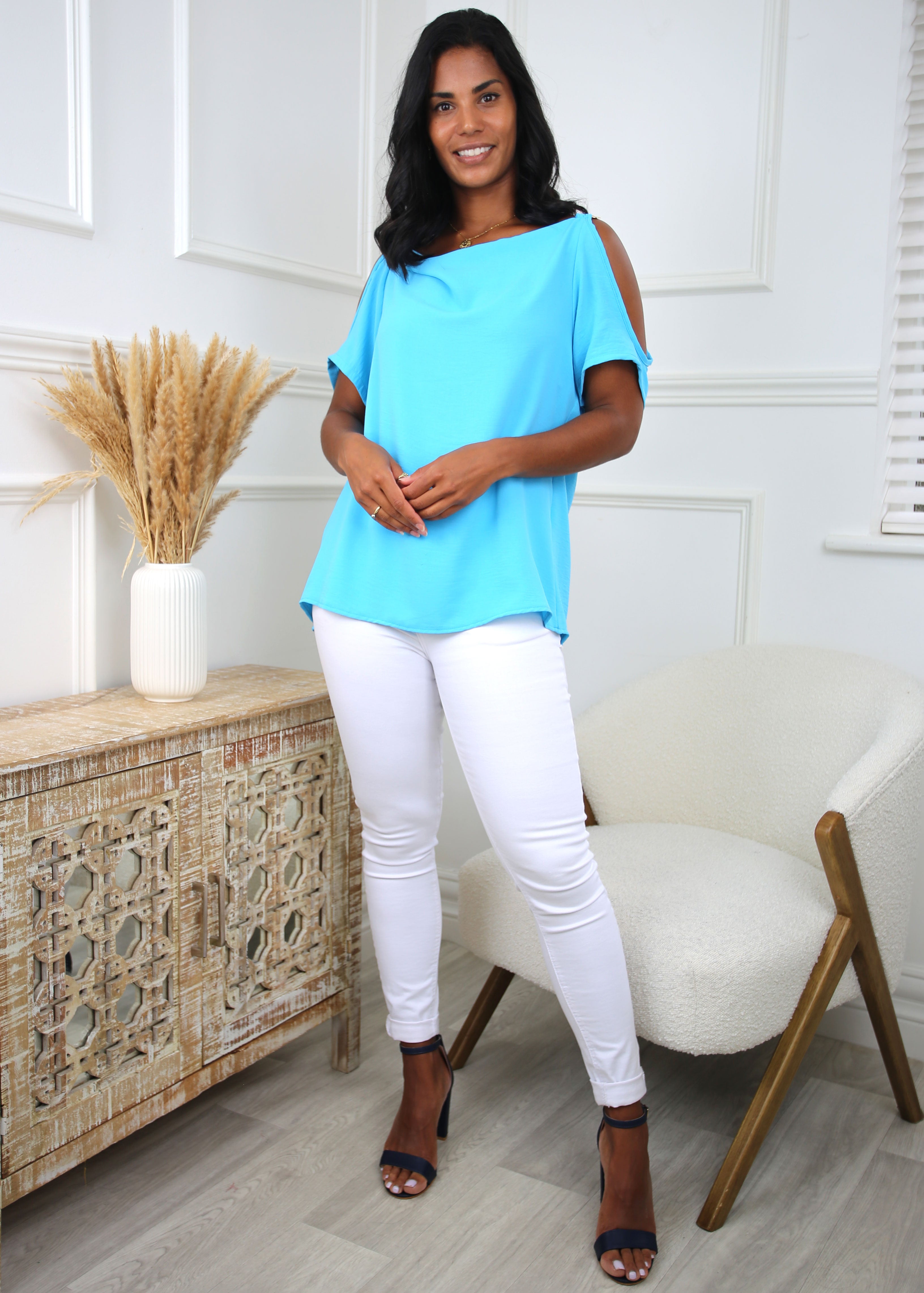 Meeda Sky Blue Cold Shoulder Top