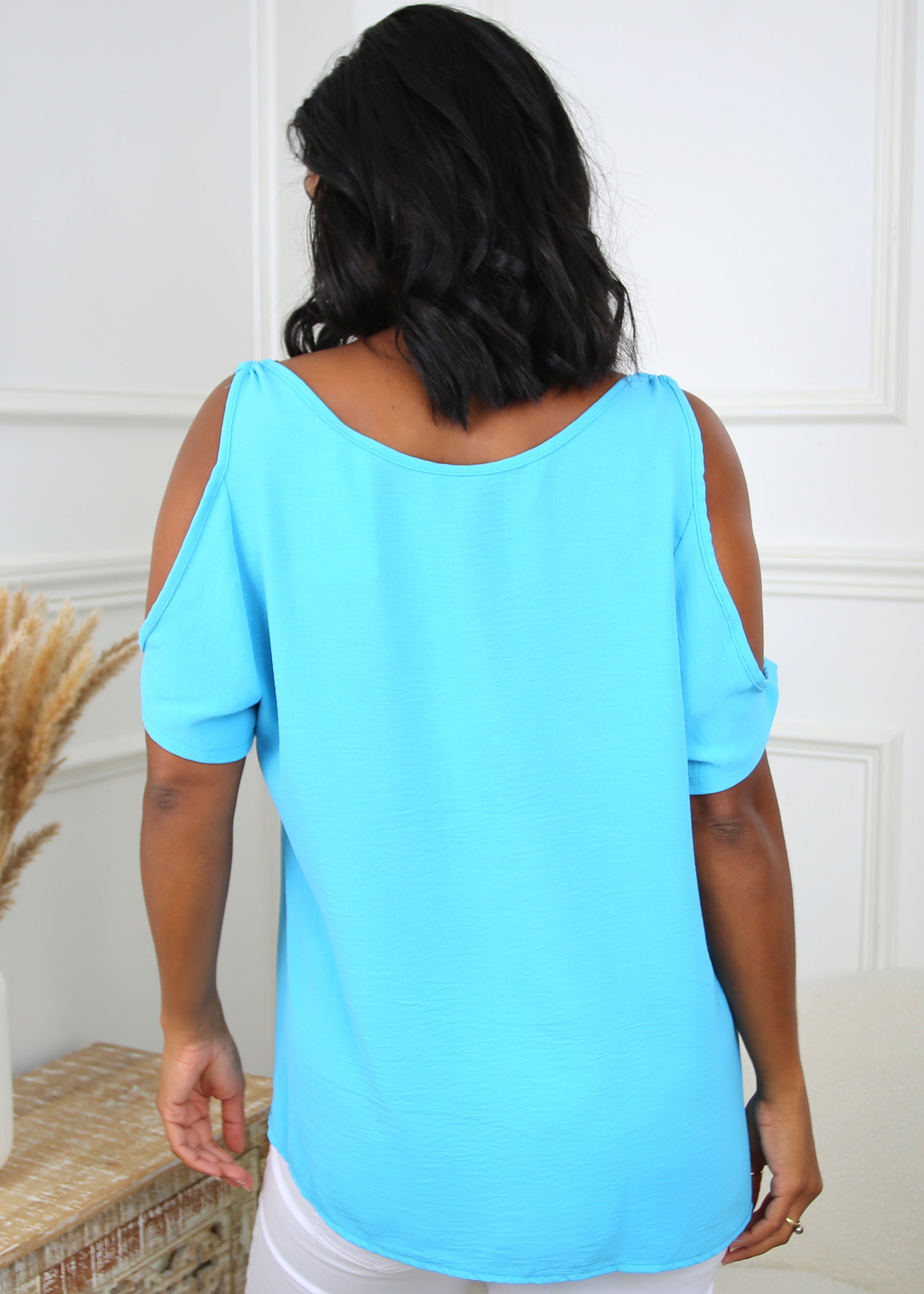 Meeda Sky Blue Cold Shoulder Top