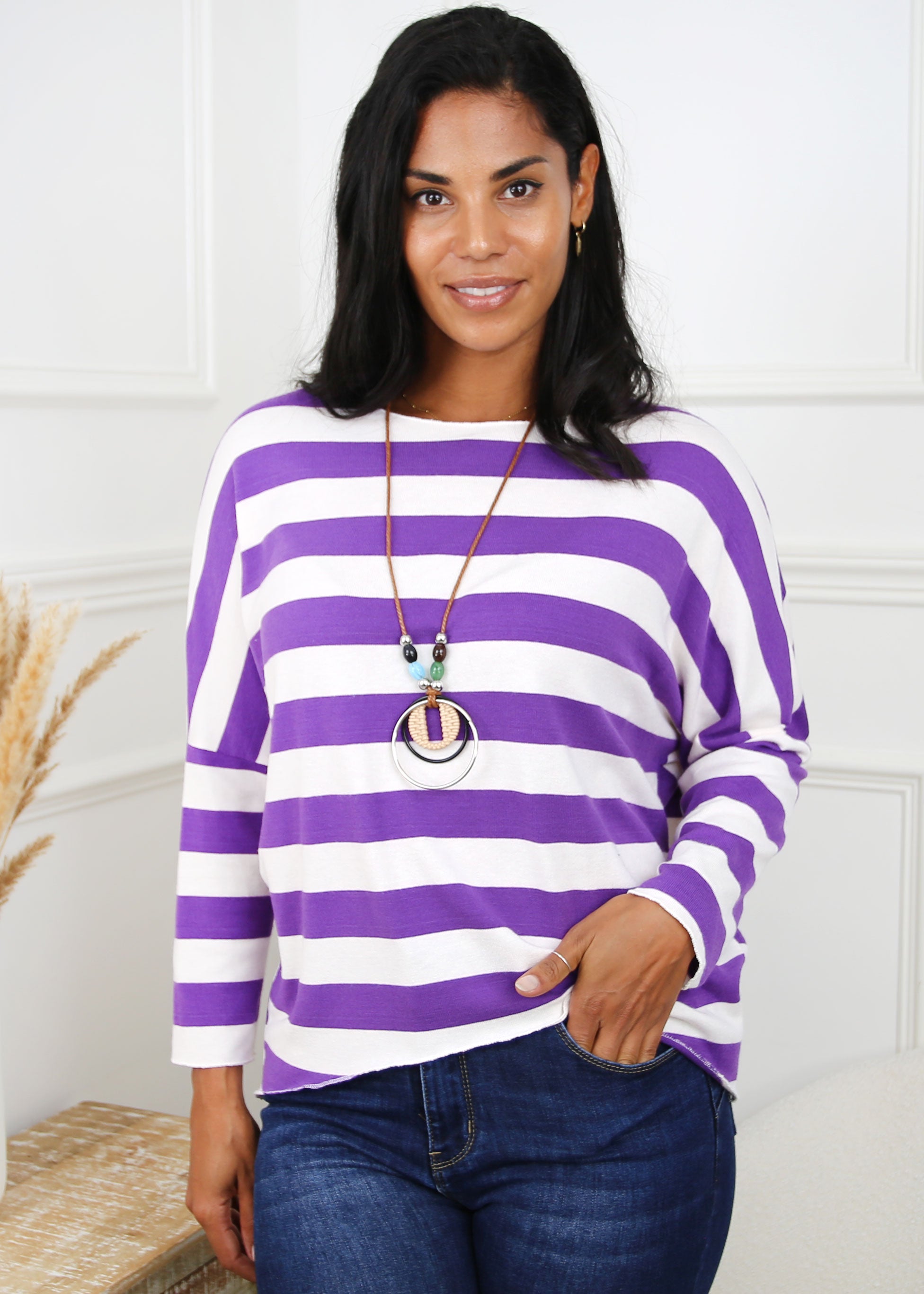 Riley Purple Stripe Necklace Top