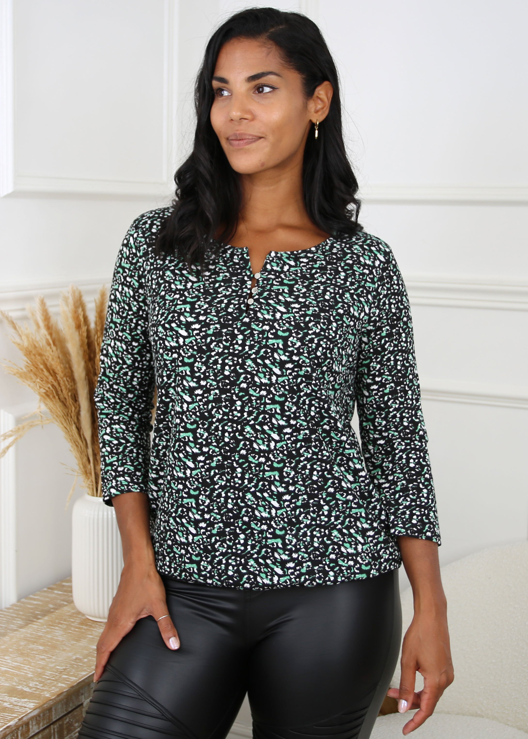Carlyn Green Button Detailed Top