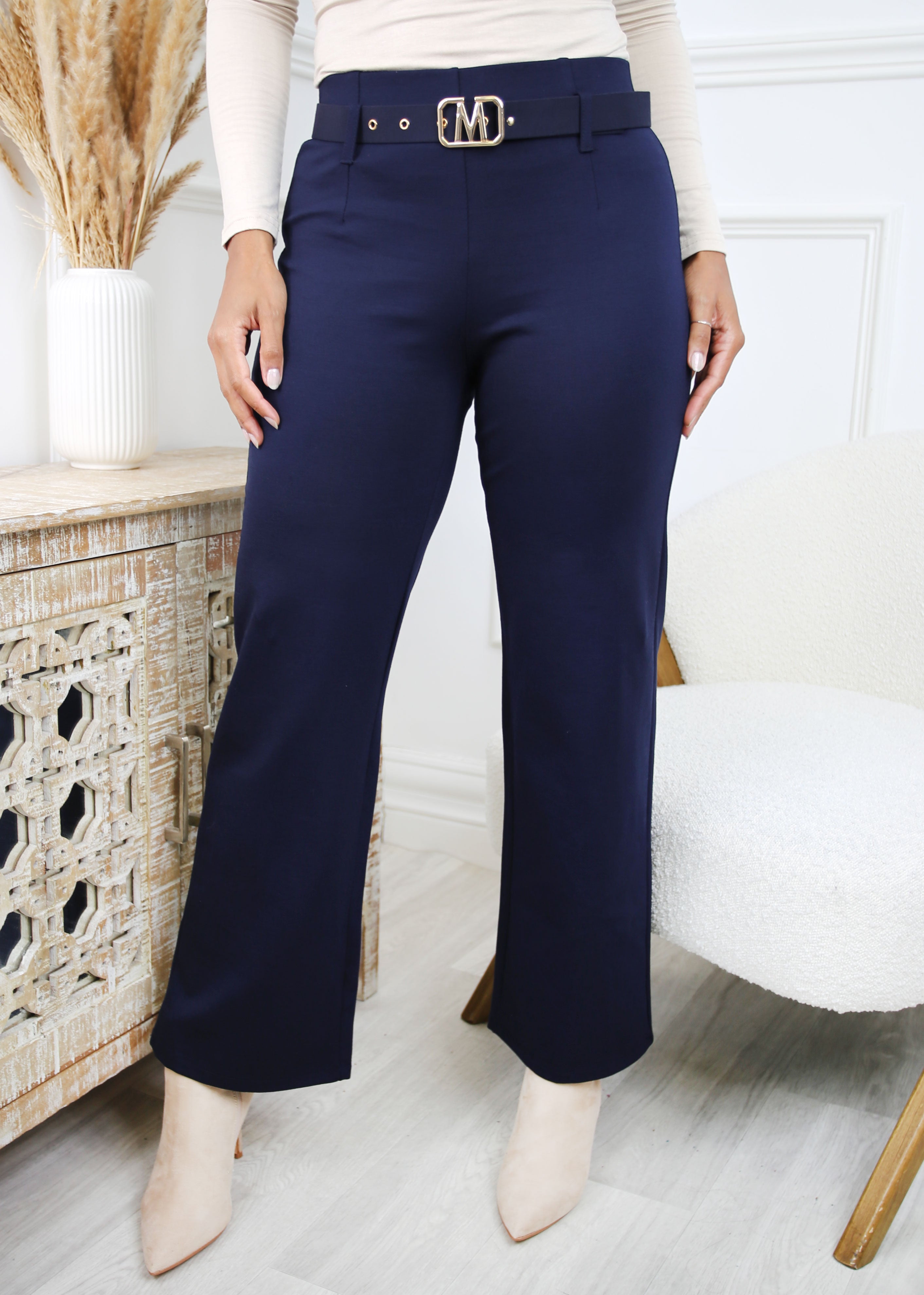 June Navy Wide Leg Trousers