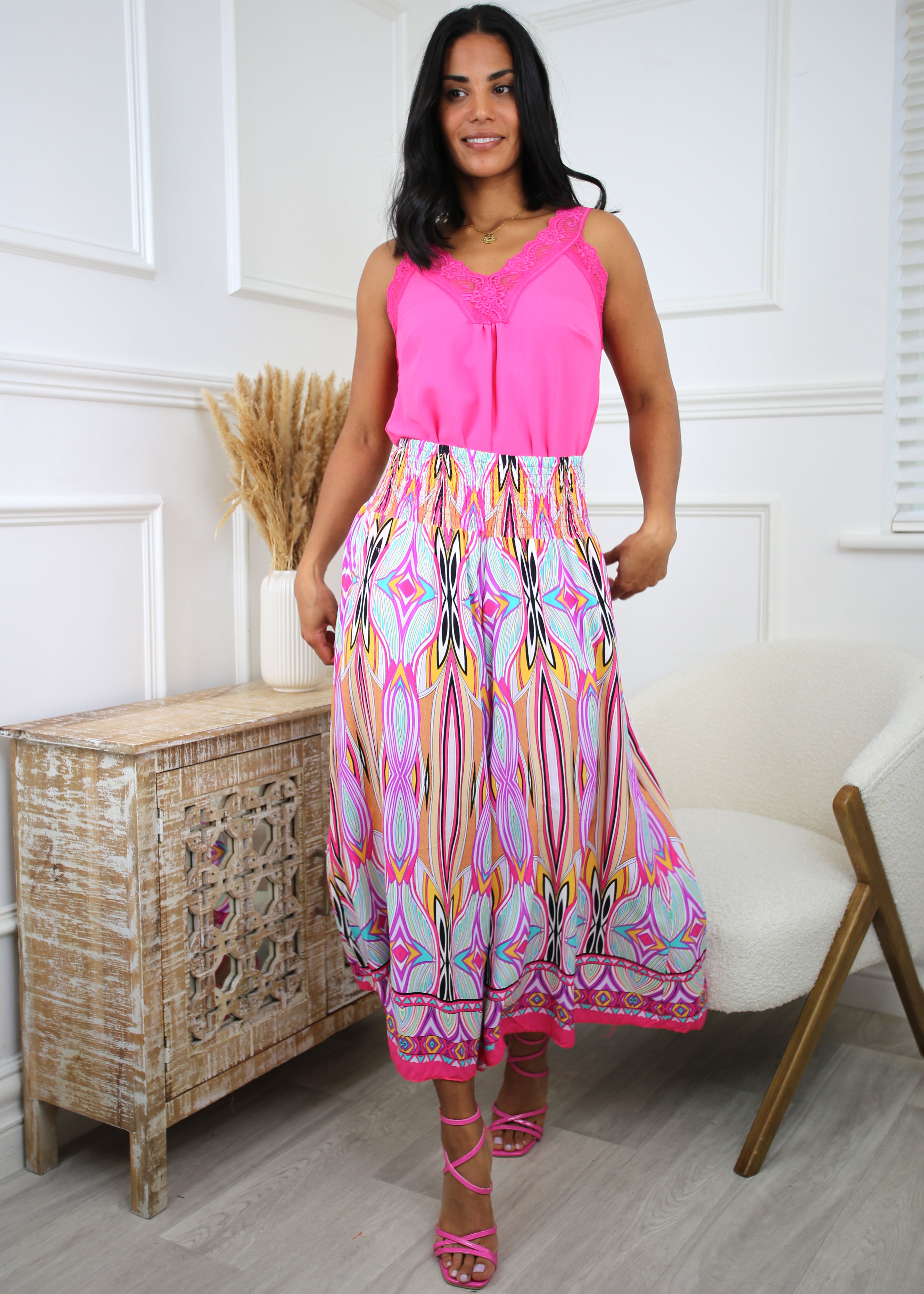 Bessy Pink Funky Print Trousers