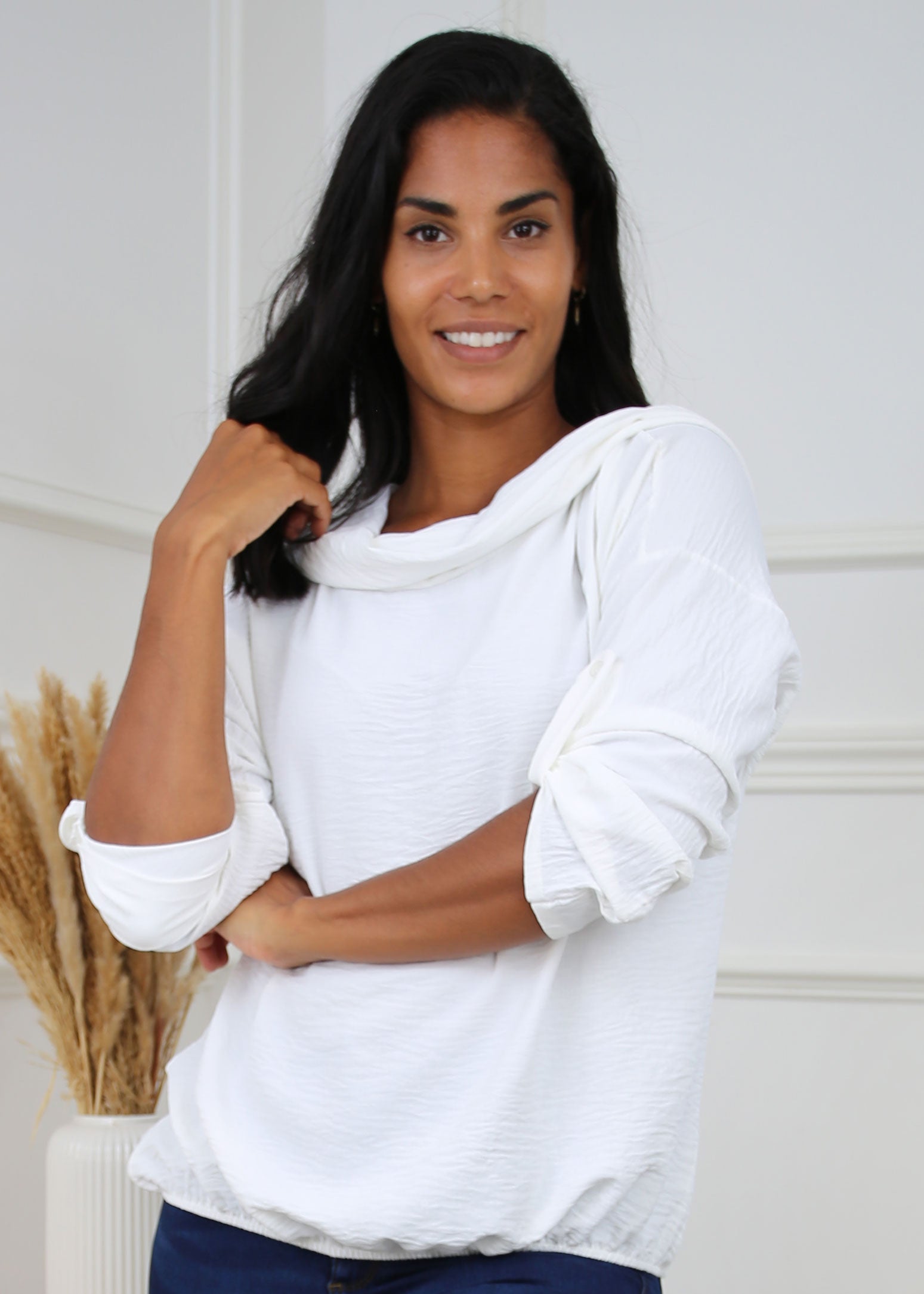 Silvy Offwhite Snood Neck Tunic