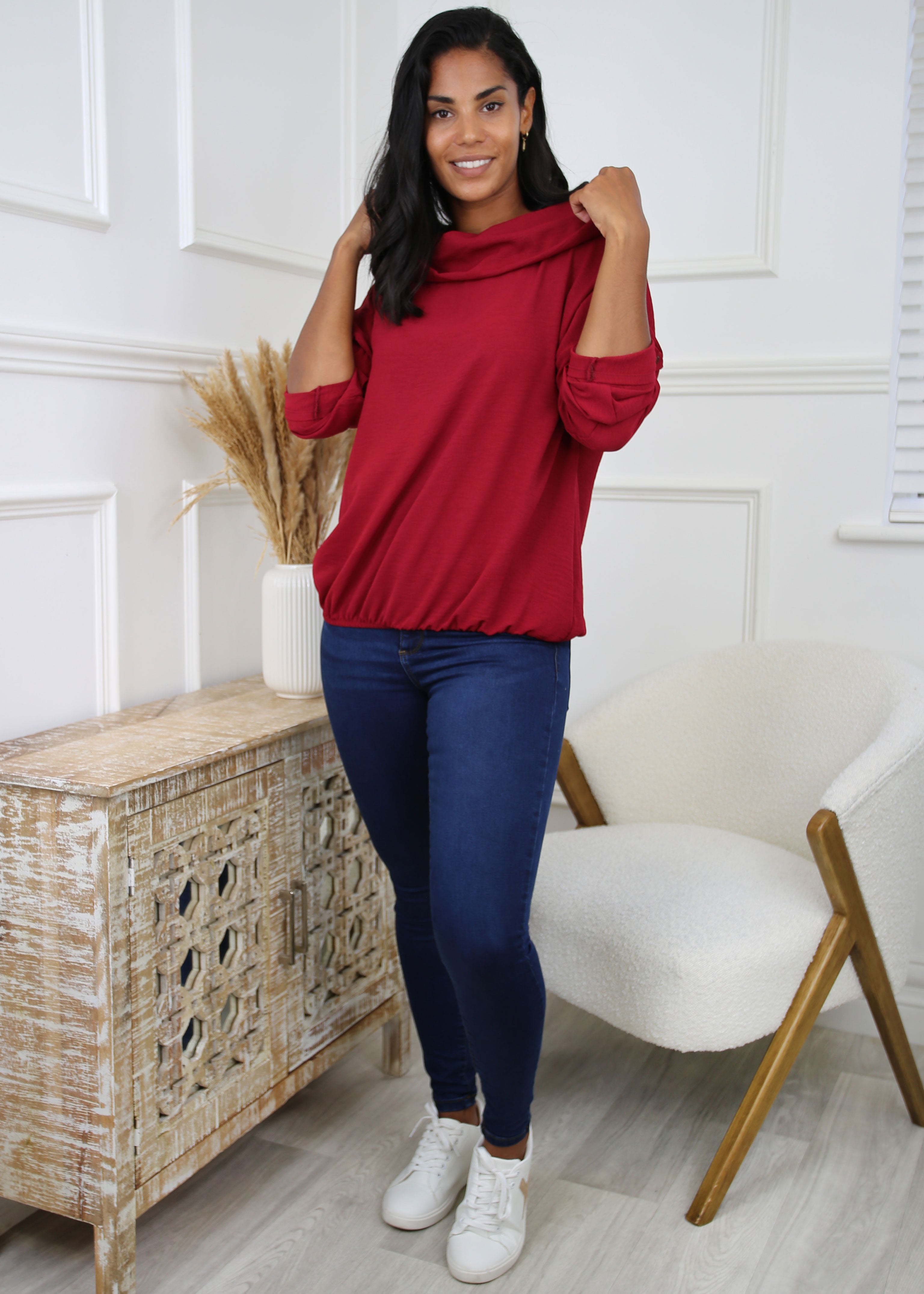 Silvy Wine Snood Neck Tunic