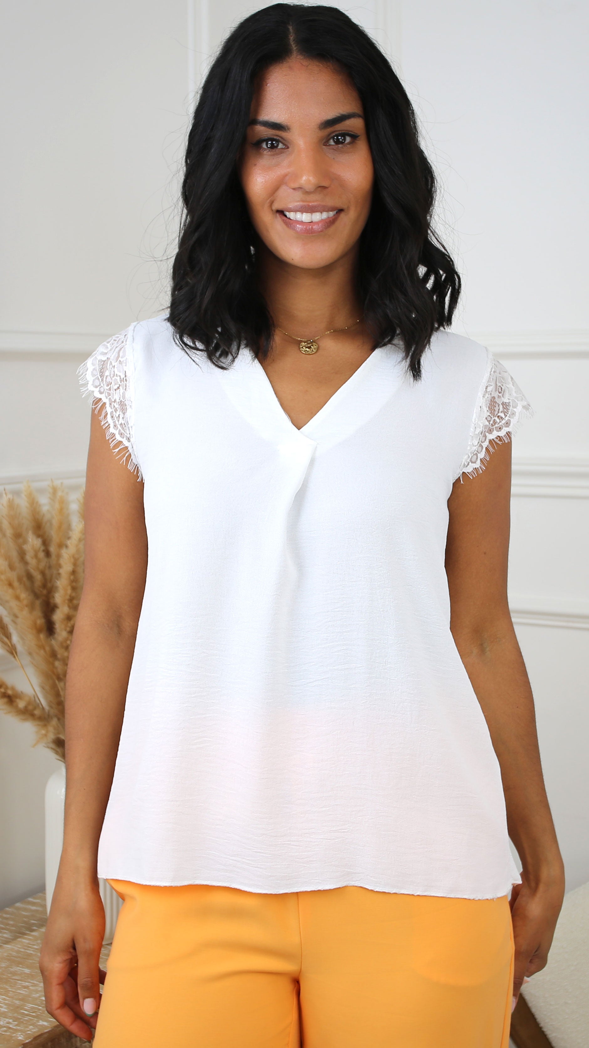 Marie White Lace Sleeve Top