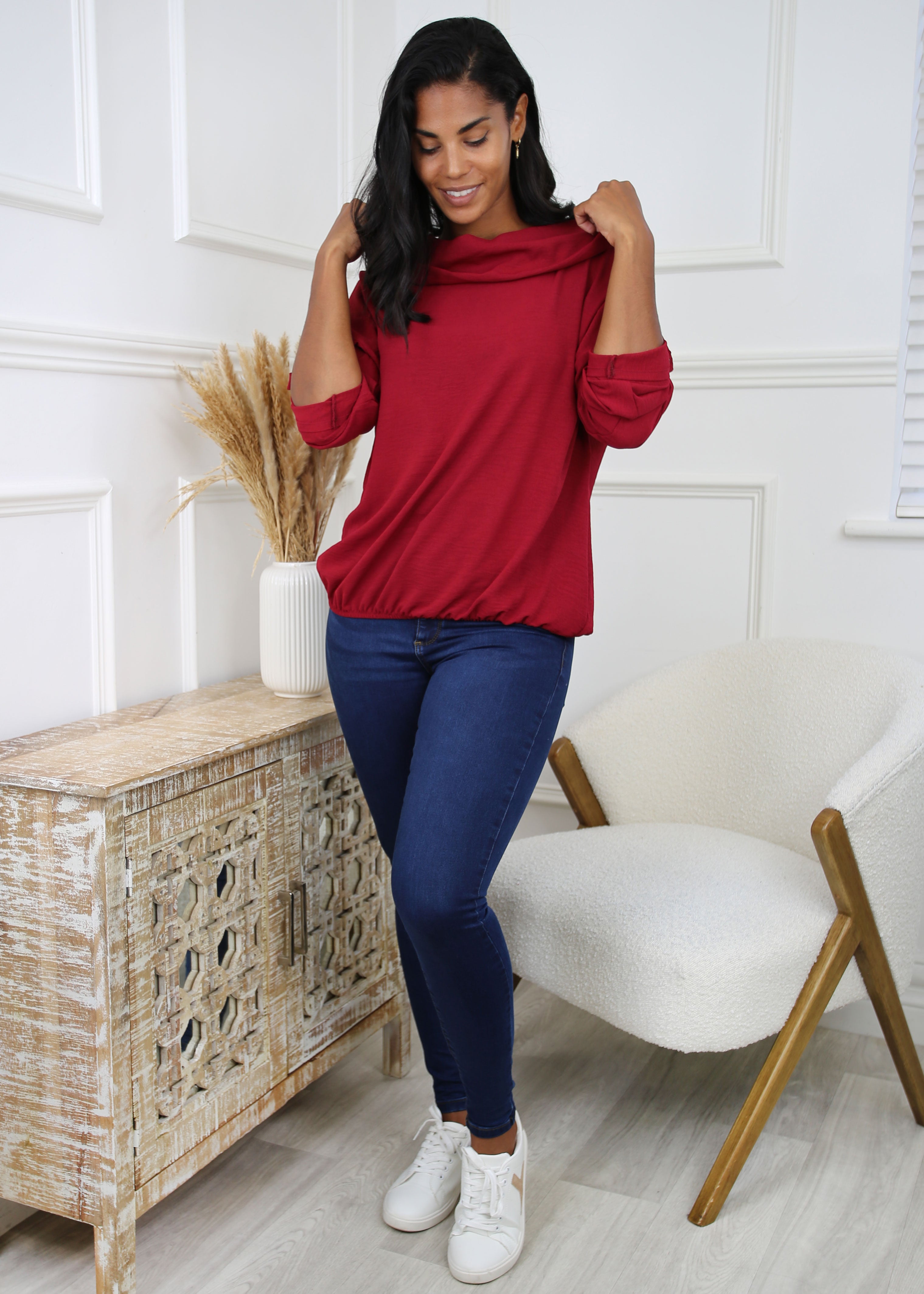Silvy Wine Snood Neck Tunic
