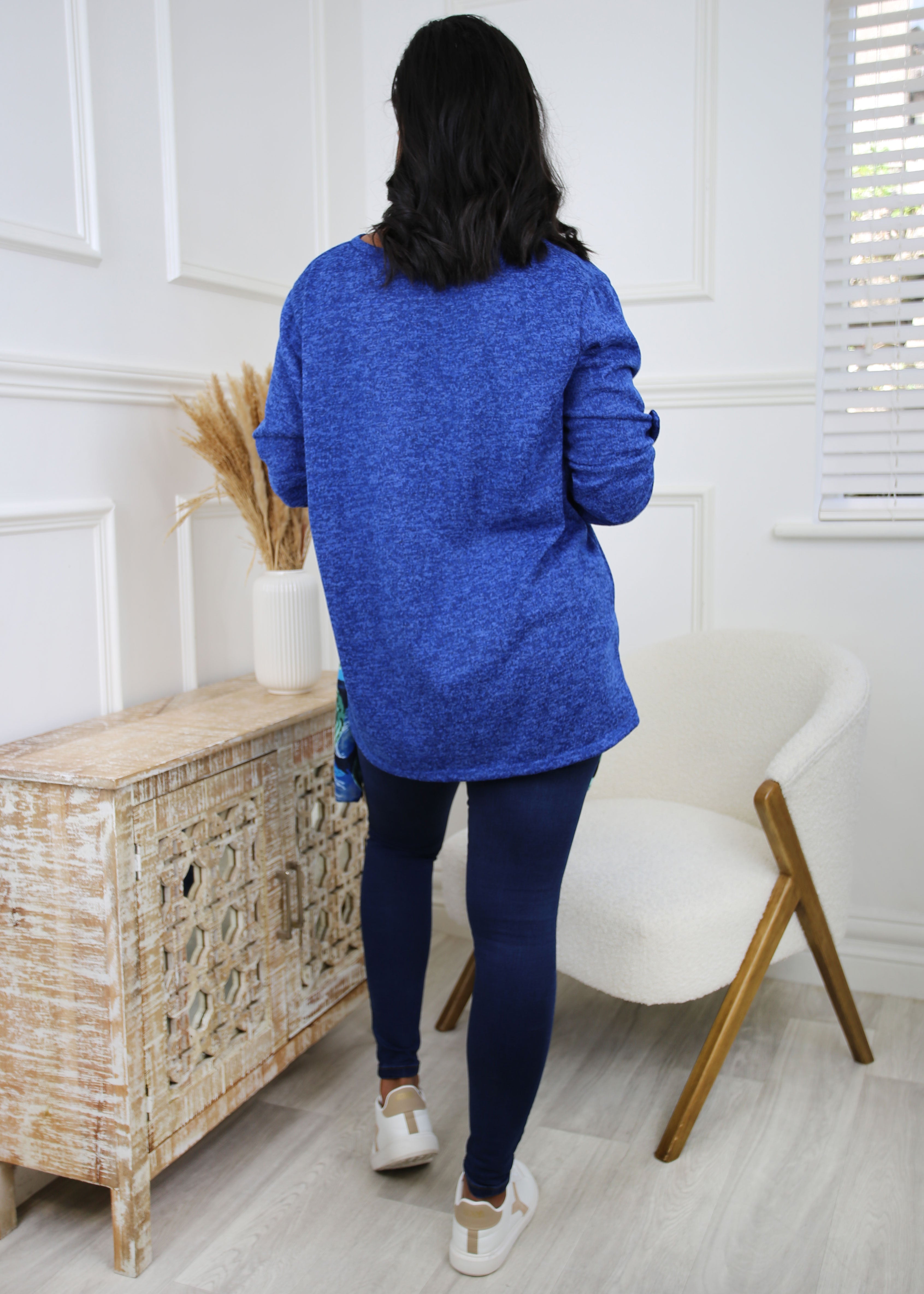 Polly Cobalt Fine Knit Top With Scarf