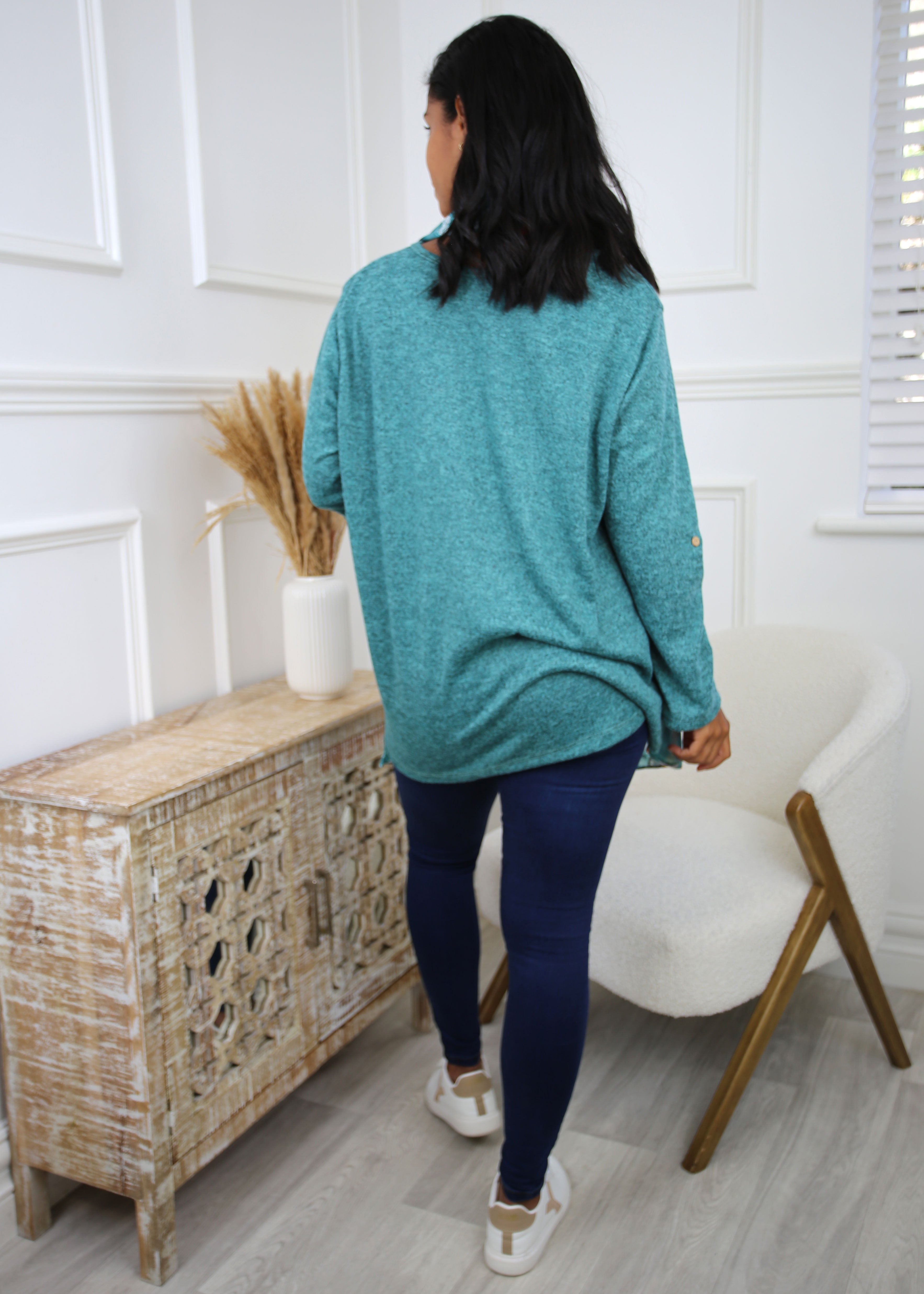 Polly Green Fine Knit Top With Scarf