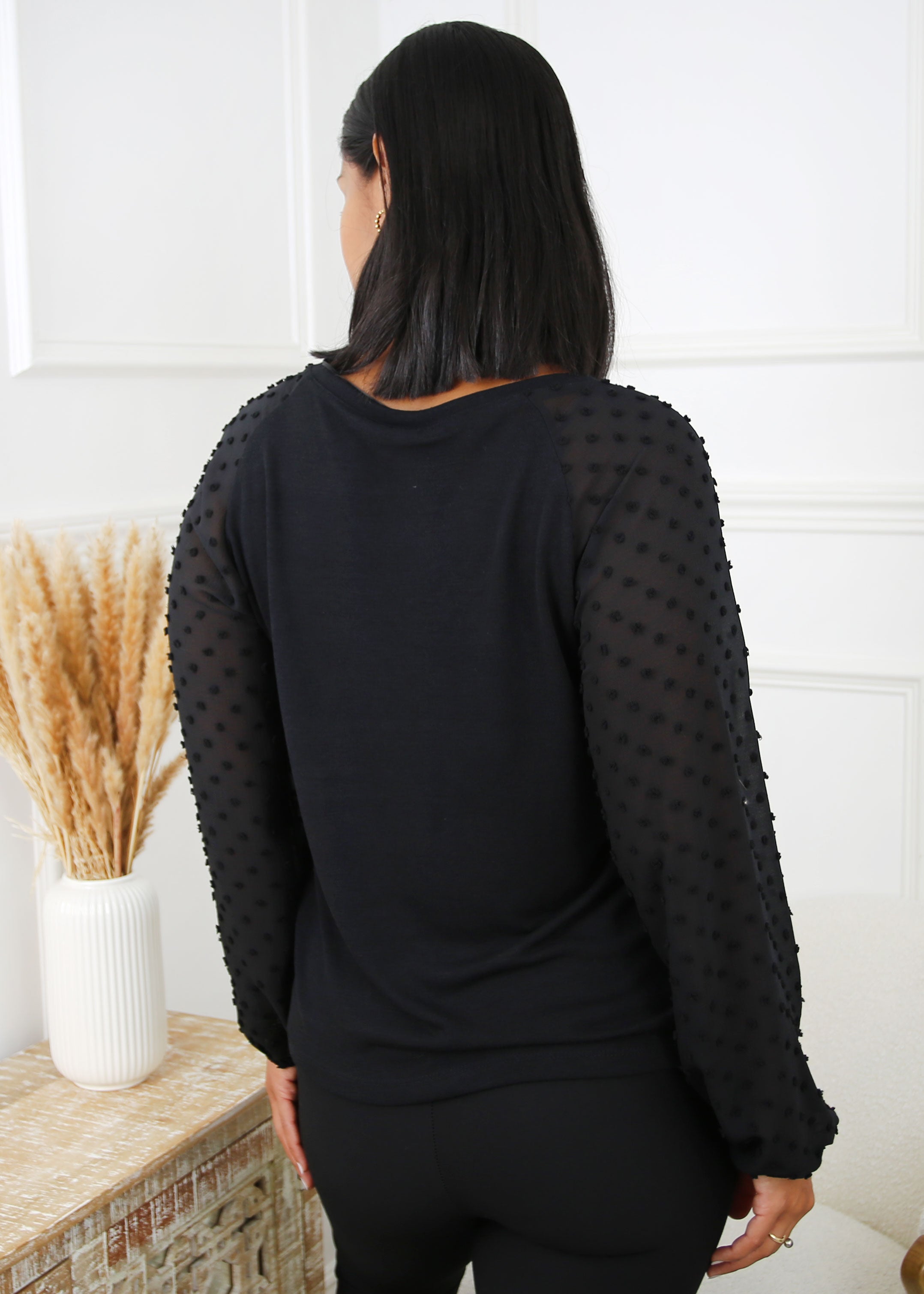 Marlie Black Swiss Dot Sleeve Blouse