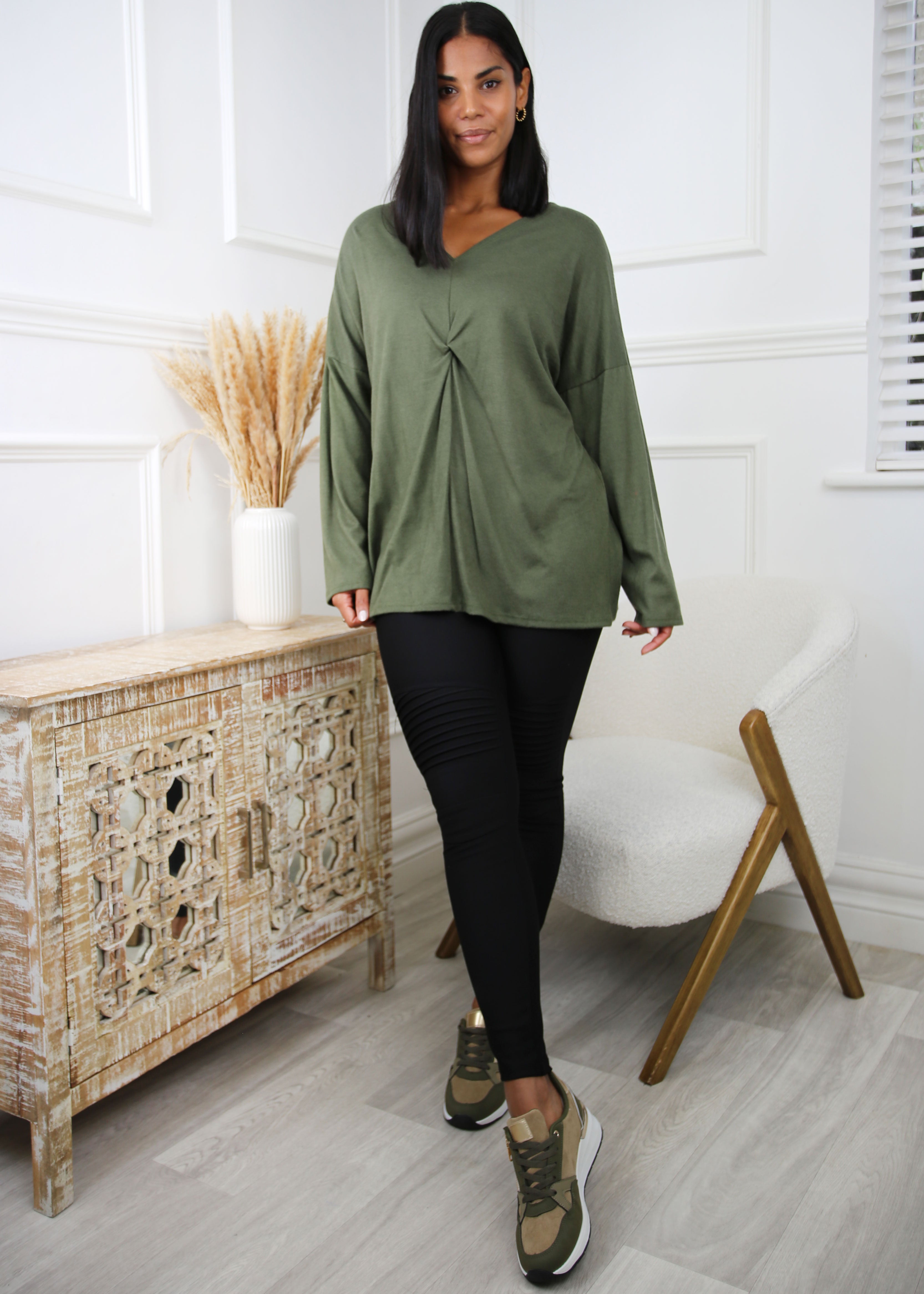 Celine Khaki Twisted Front Top