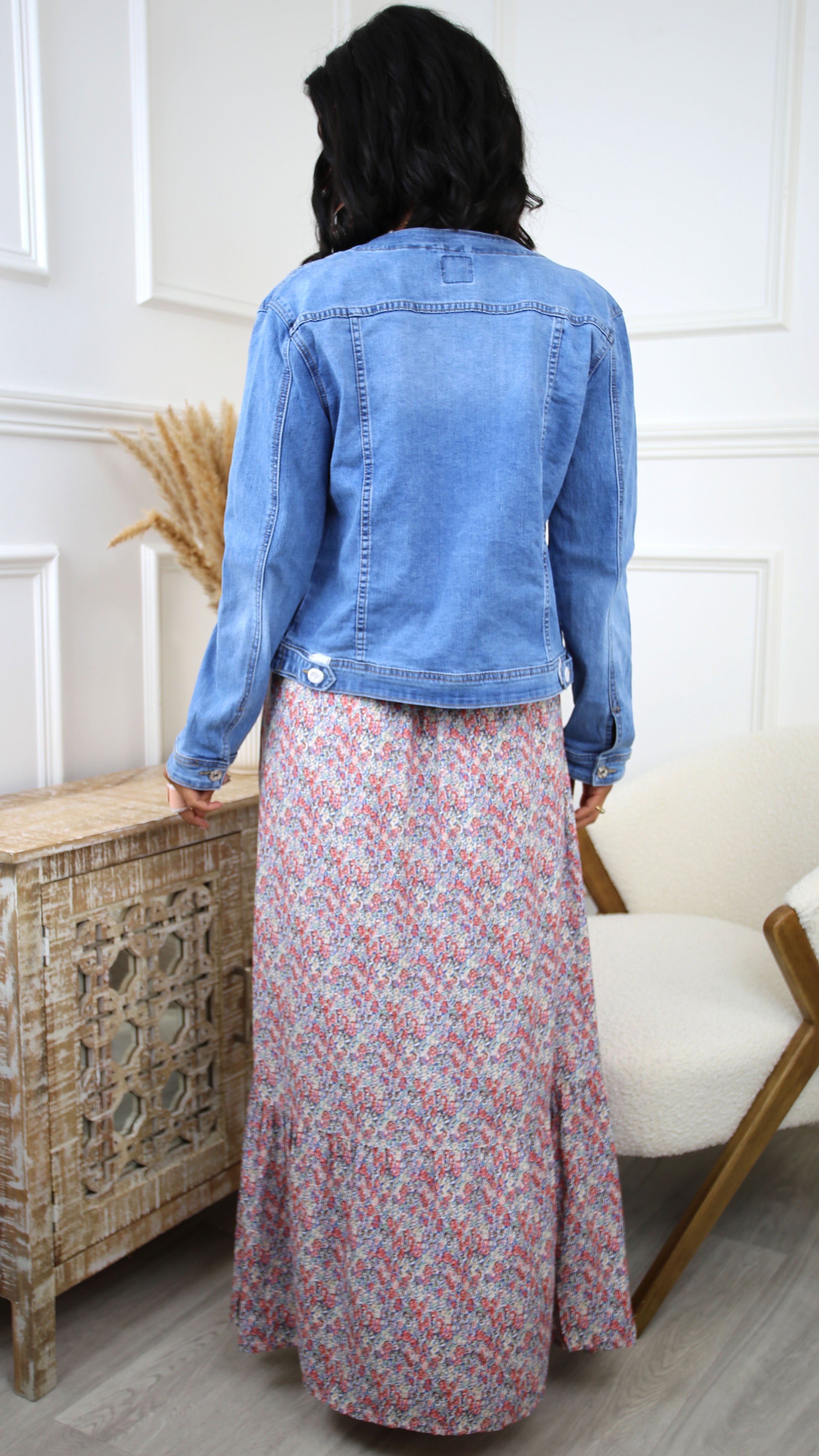 Triona Blue Collarless Denim Jacket