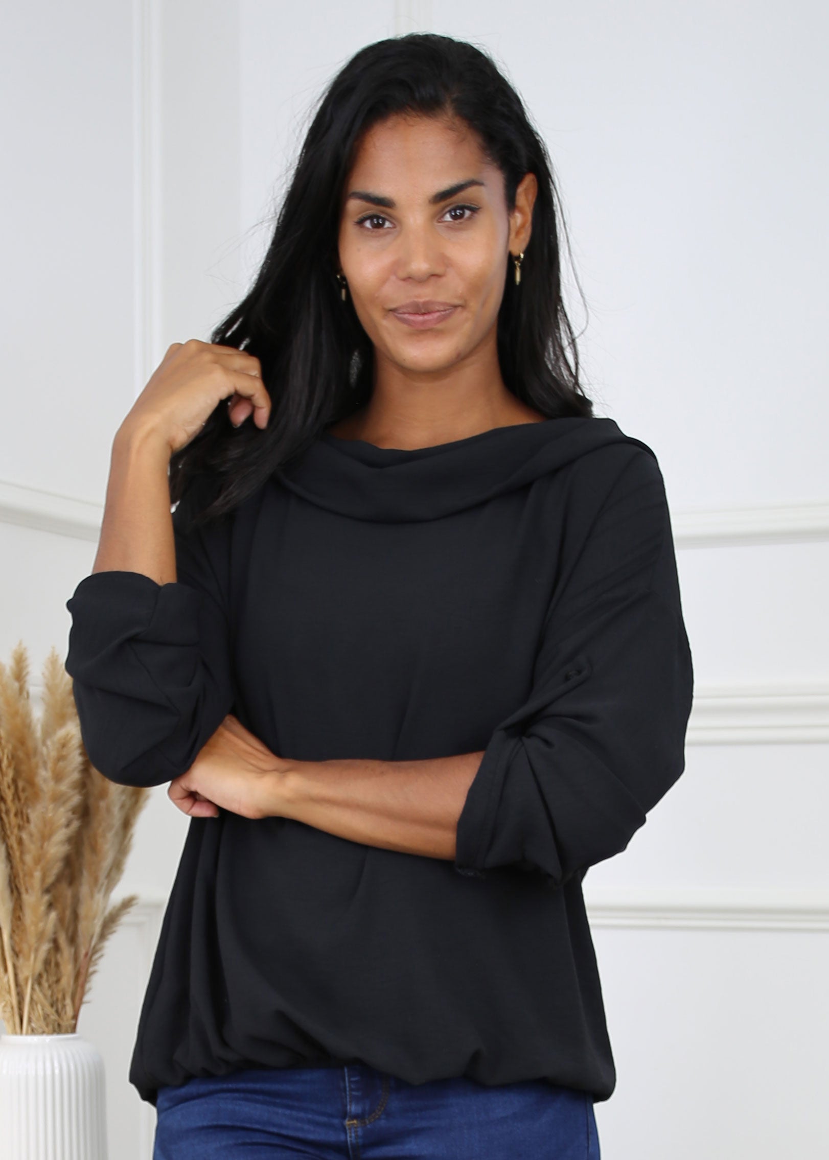 Silvy Black Snood Neck Tunic