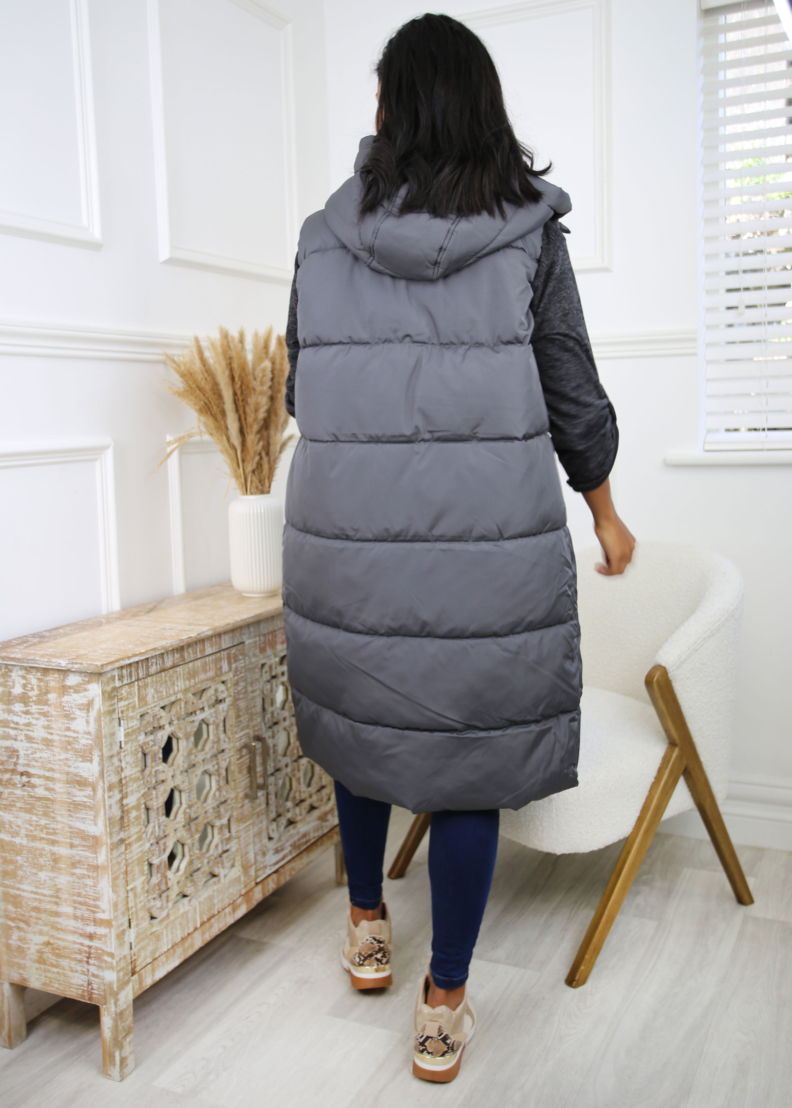 Ligaane Grey Pinstripe High Neck Gilet