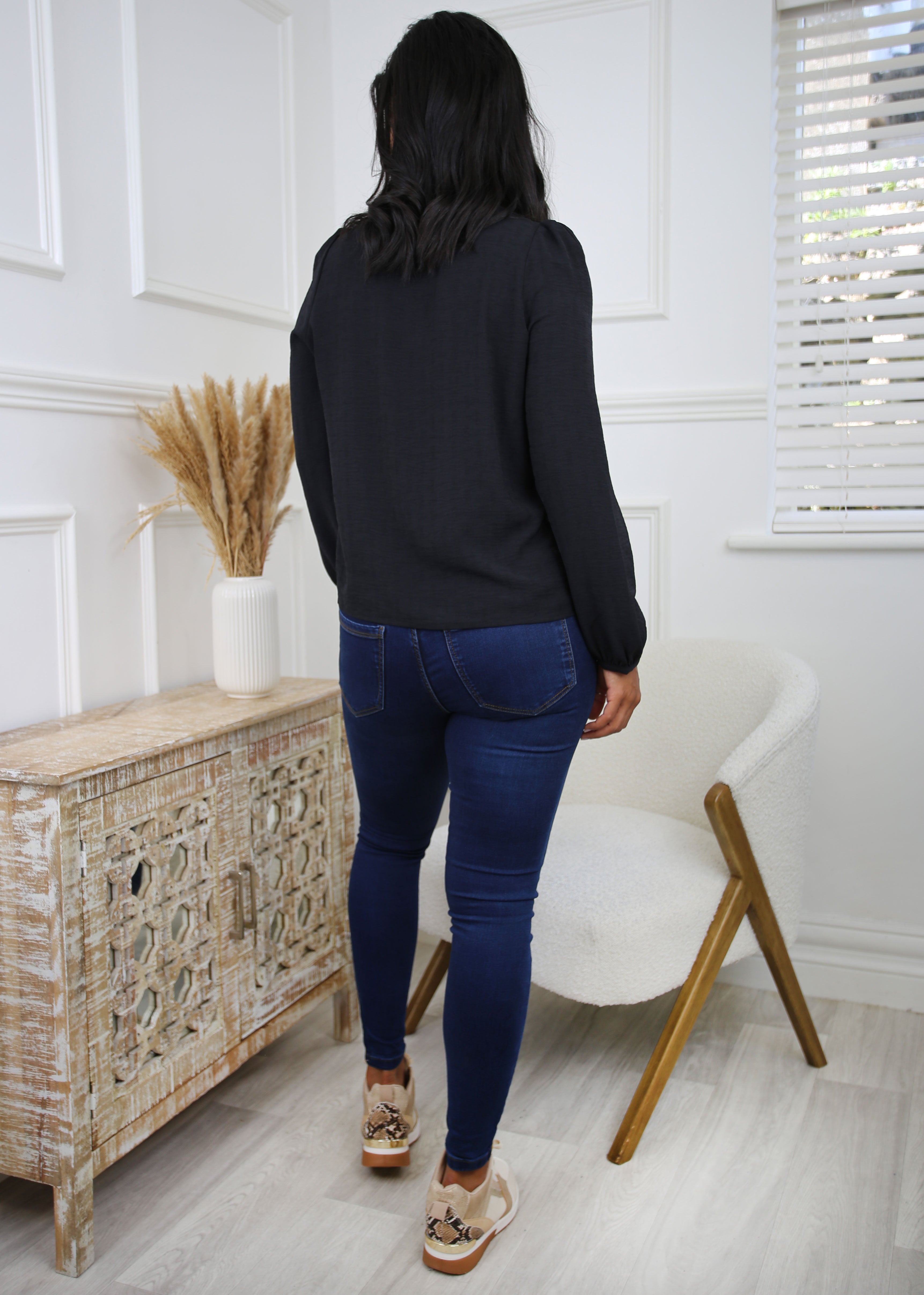 Caren Black Ruffle Detail Blouse