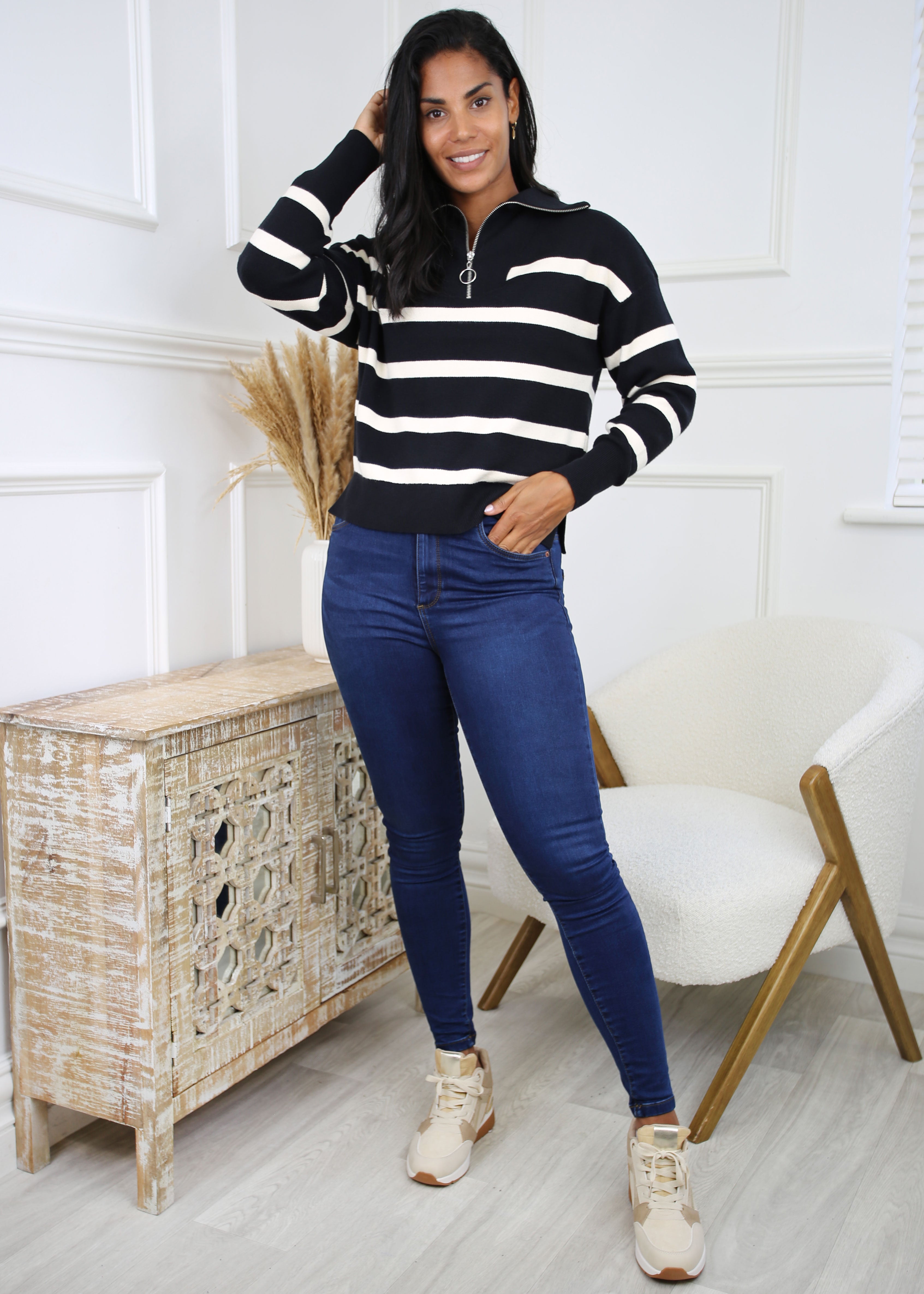 Saba Black White Stripe Pullover
