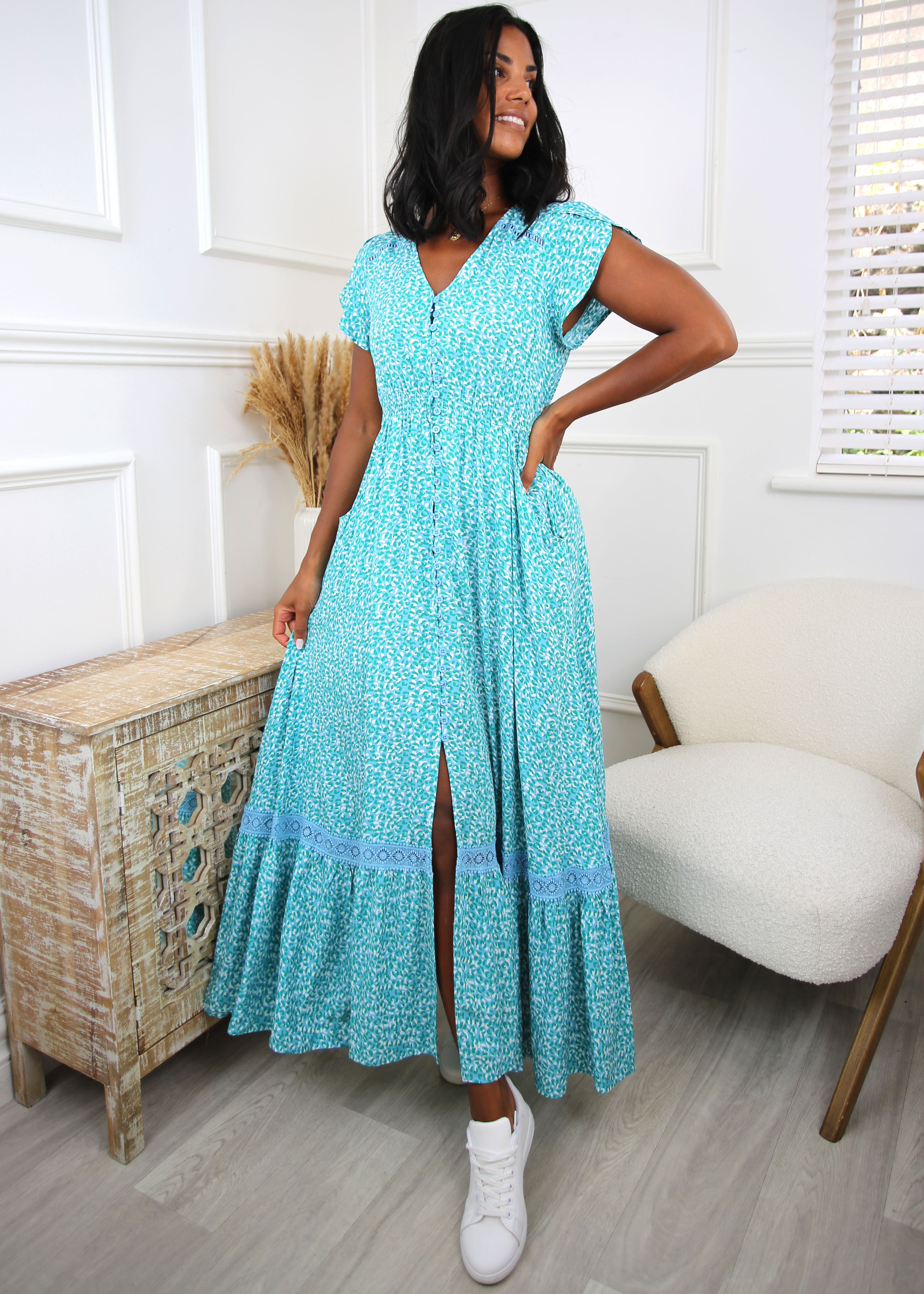 Gladys Blue Leopard Boho Maxi Dress