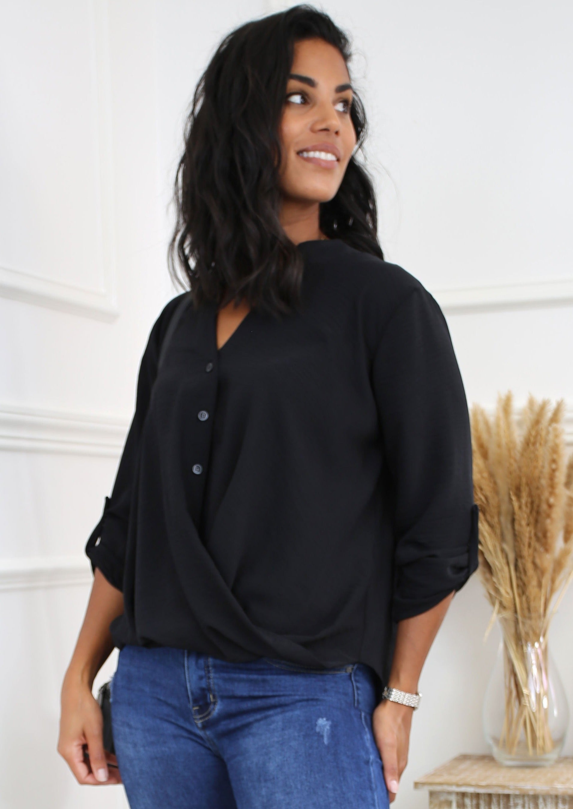 Darcy Black Wrap Blouse