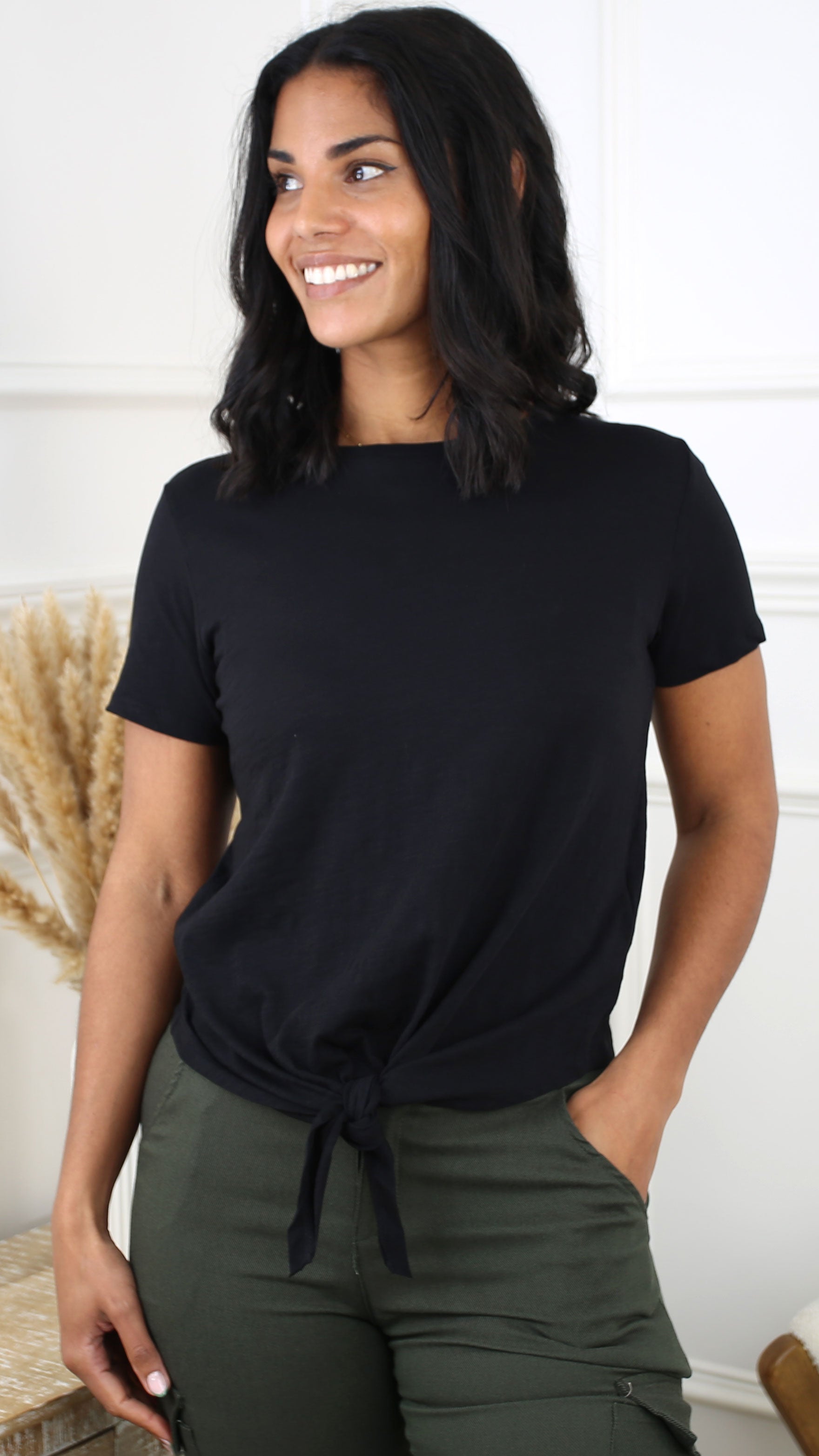 Aria Black Knot Detail T-Shirt