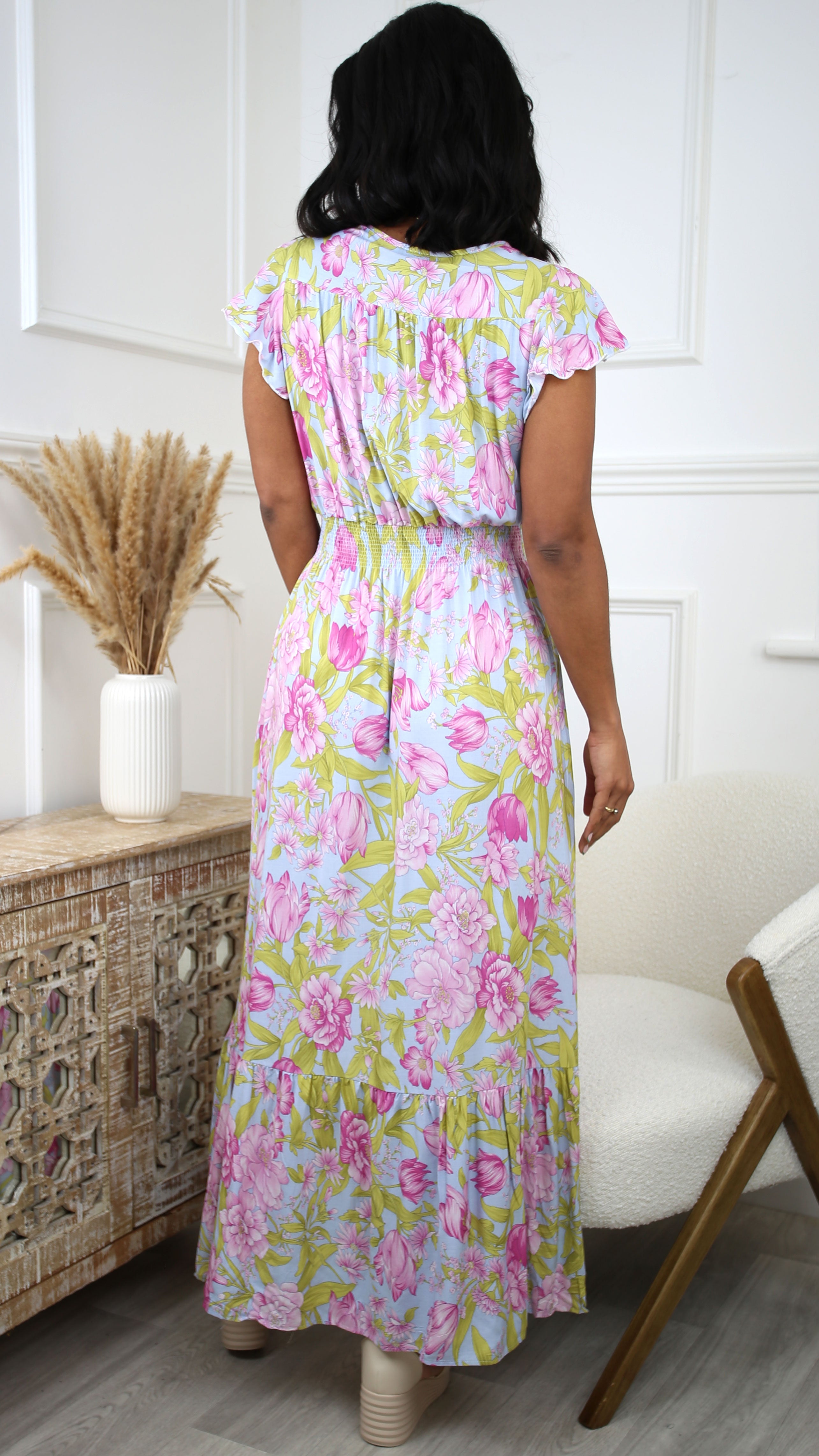 Patricia Blue Floral Print Maxi Dress
