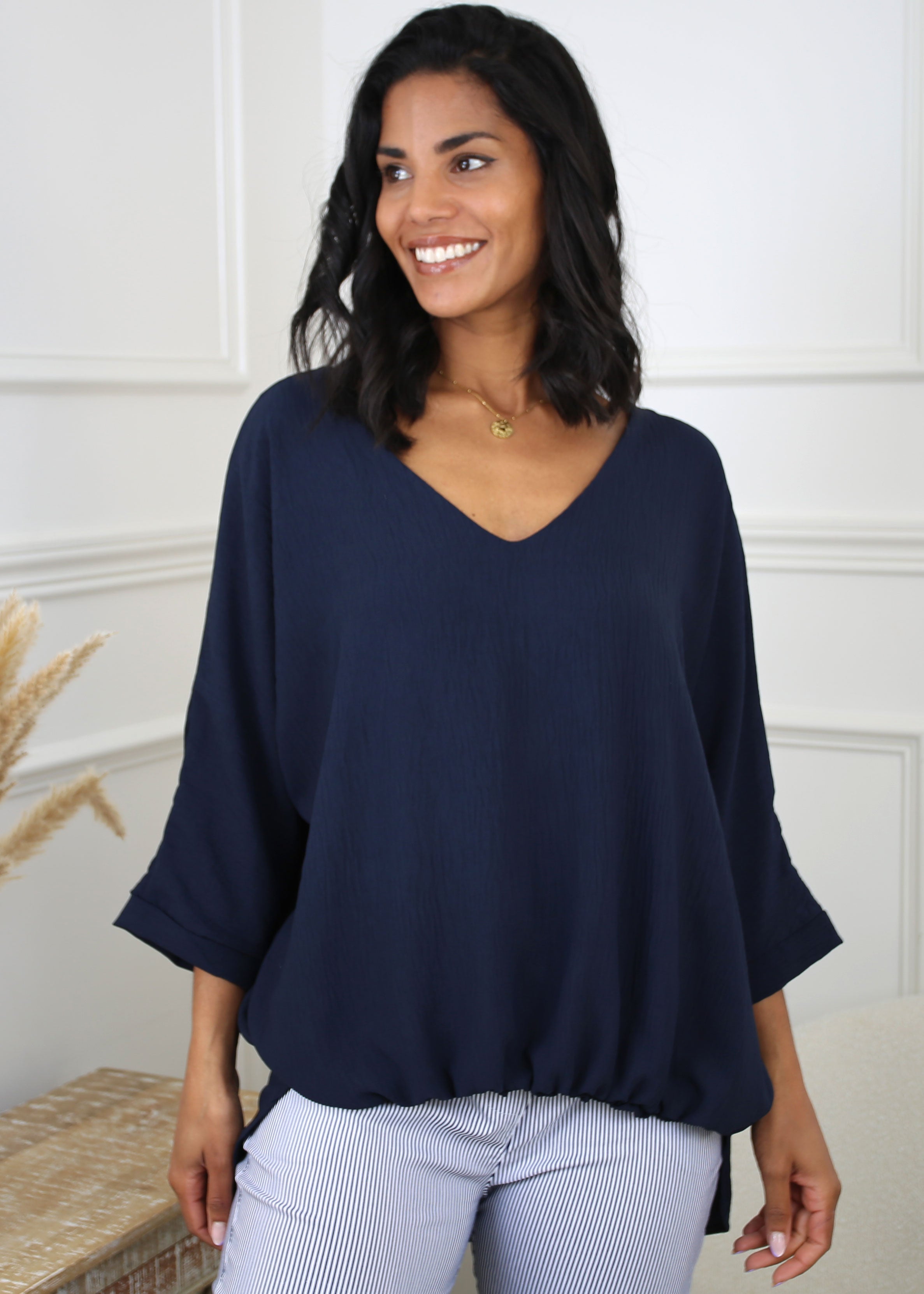 Fiona Navy Batwing Blouse