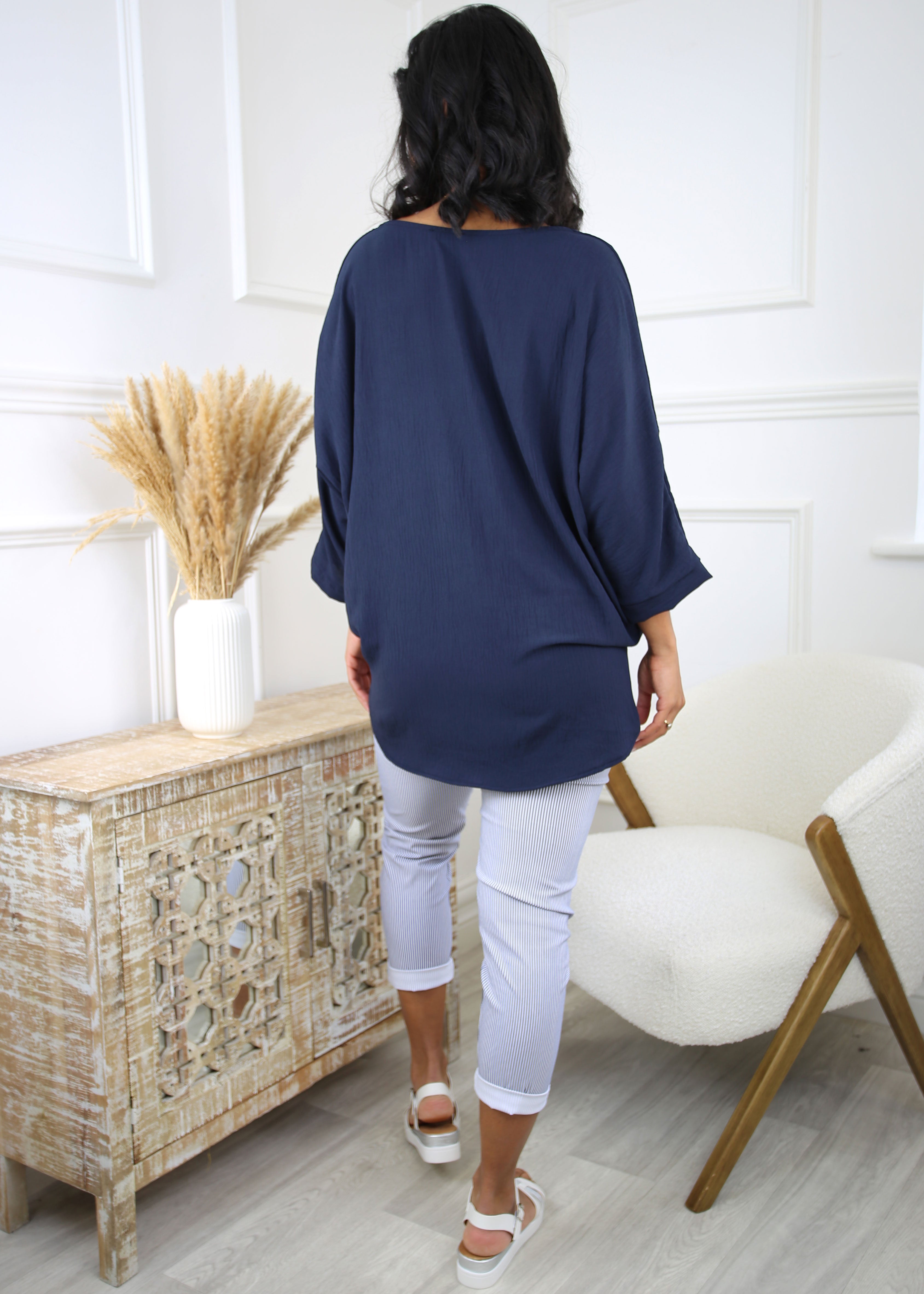 Fiona Navy Batwing Blouse