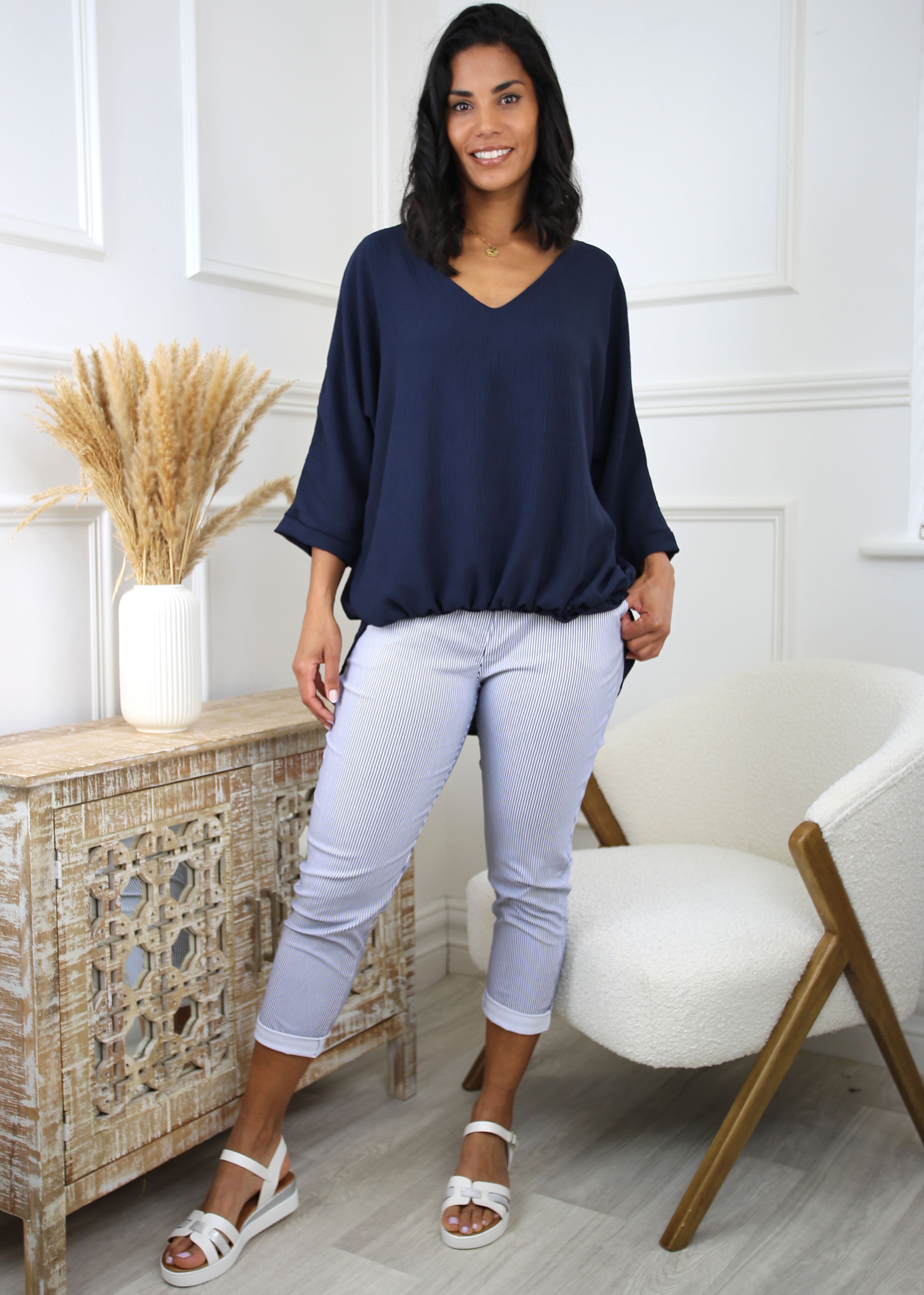 Fiona Navy Batwing Blouse