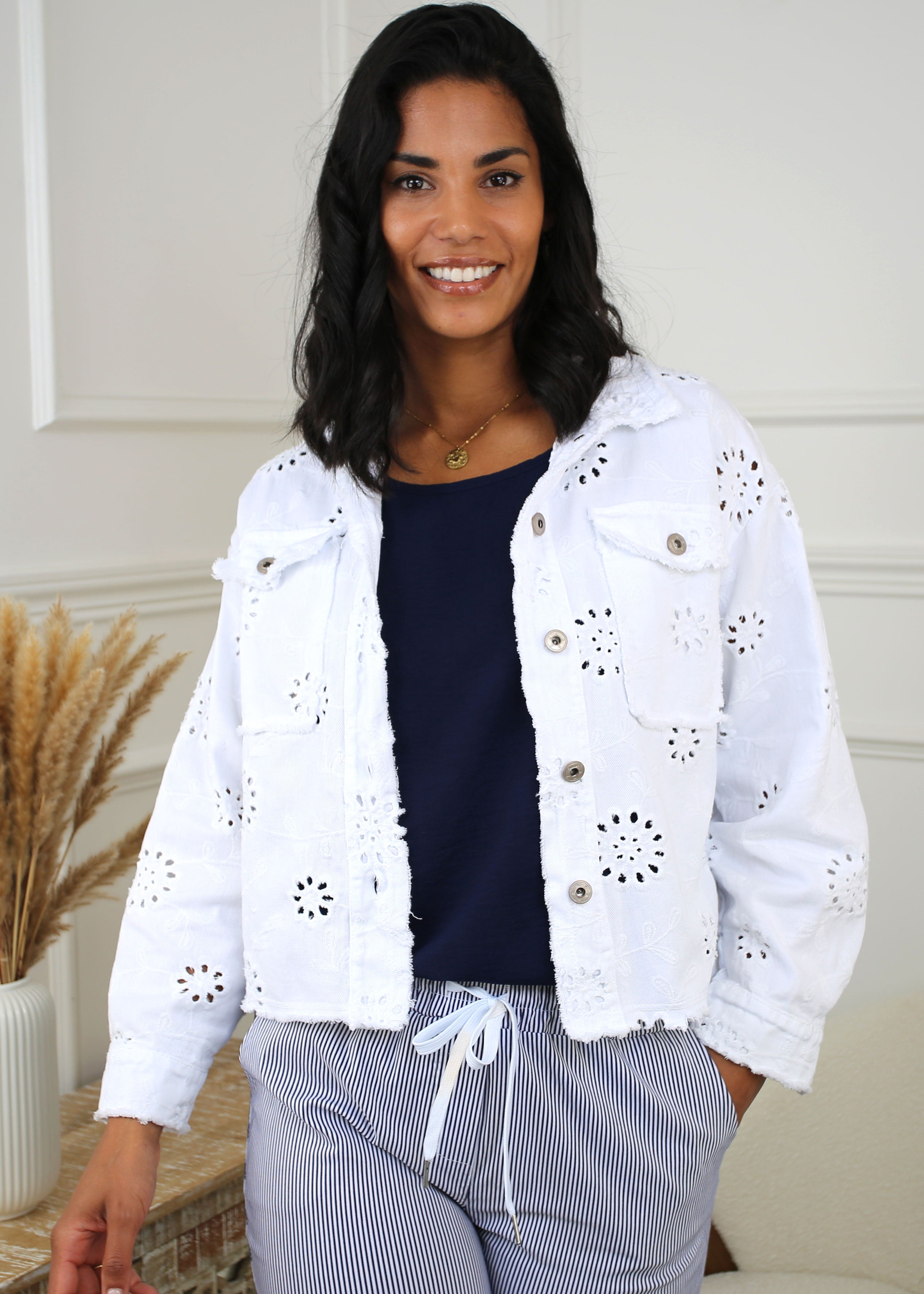 Rylee White Embroidered Denim Jacket