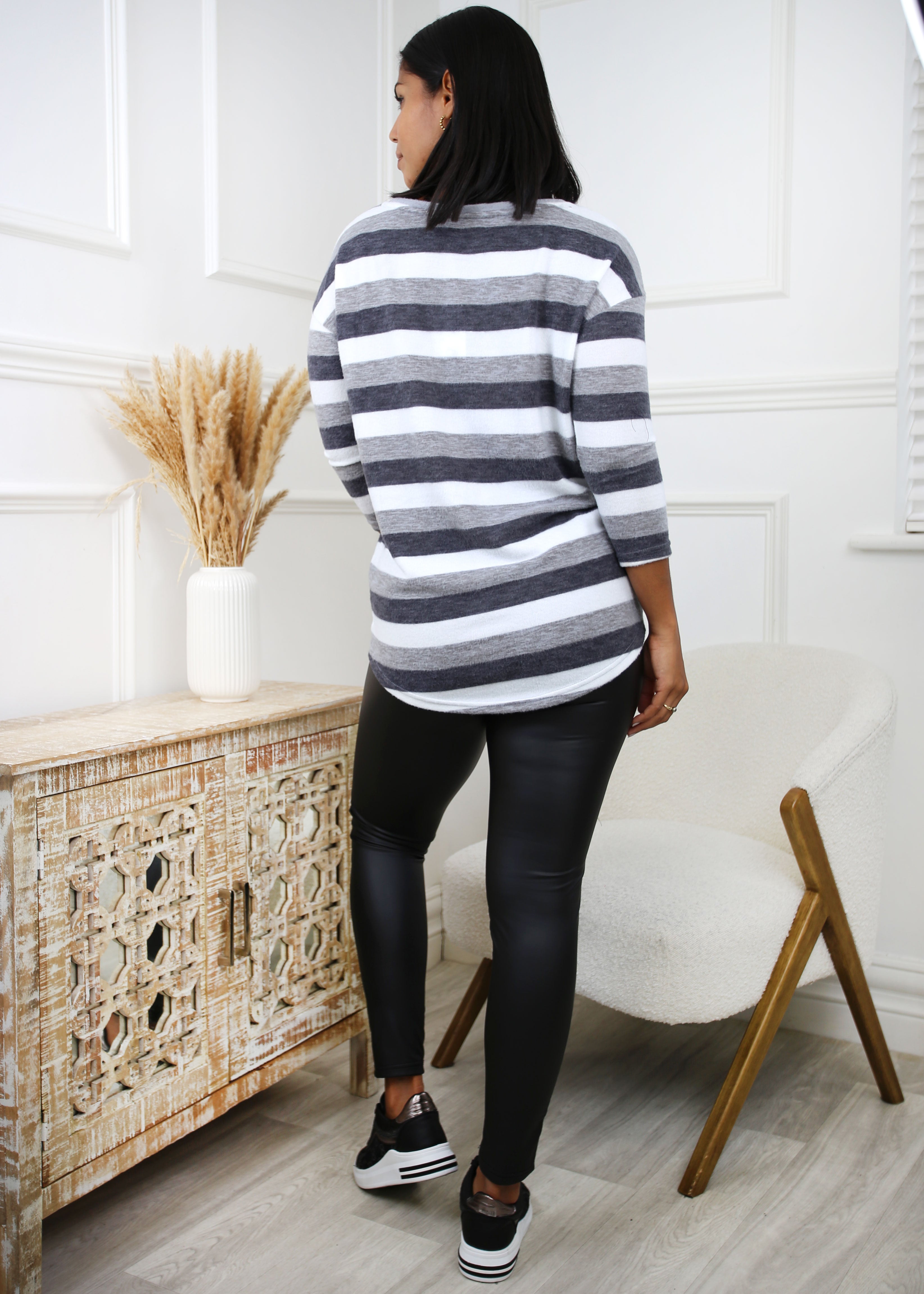 Mia Grey Stripe Knit Top