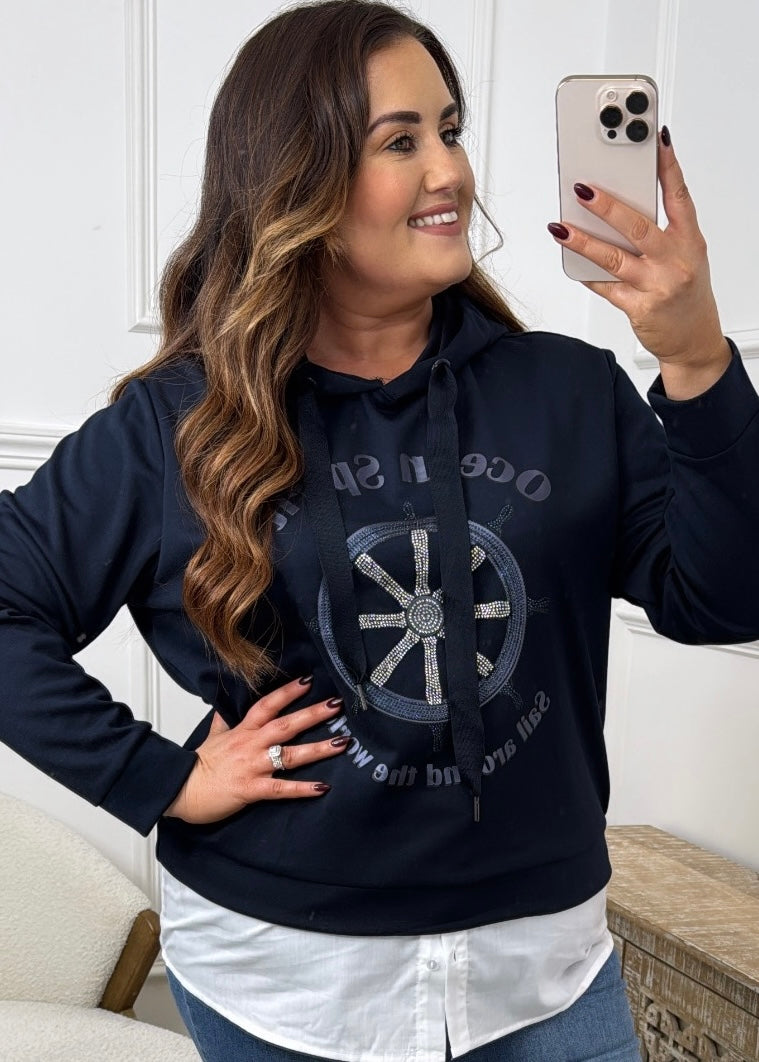 Elianne Navy Layered Sweatshirt