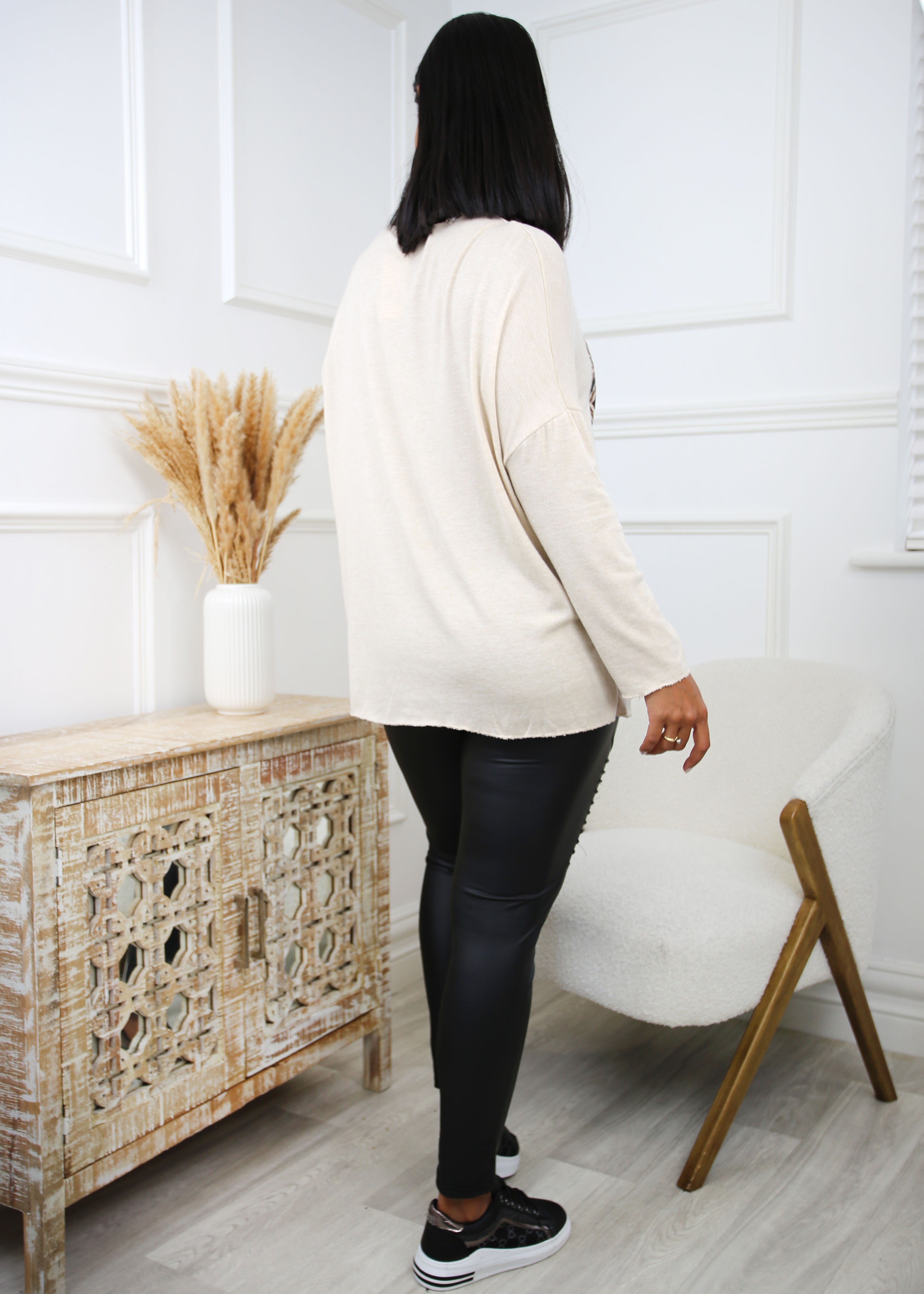 Piper Beige Fine Knit Top With Scarf