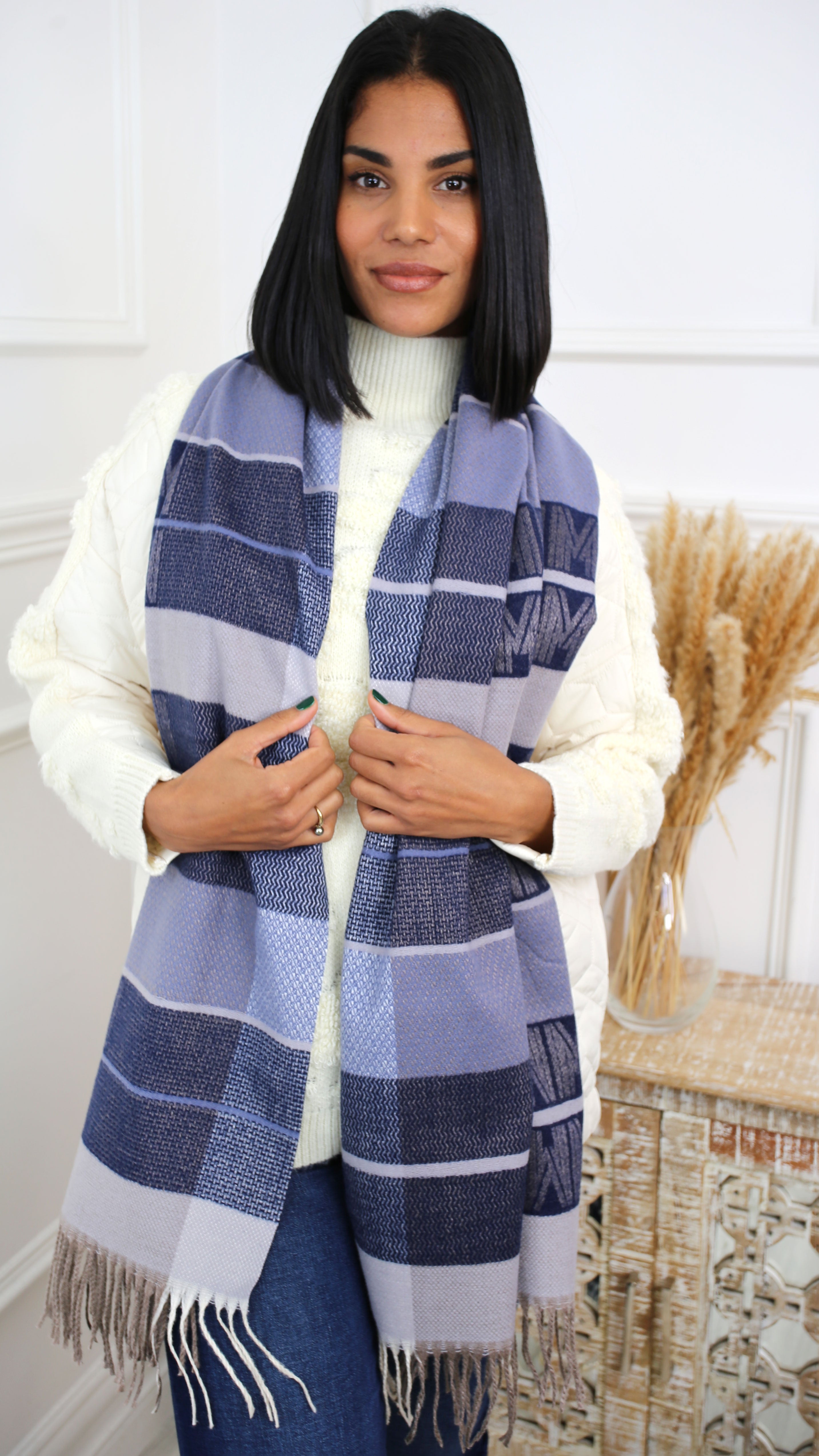 Fiona Navy Stripe Scarf