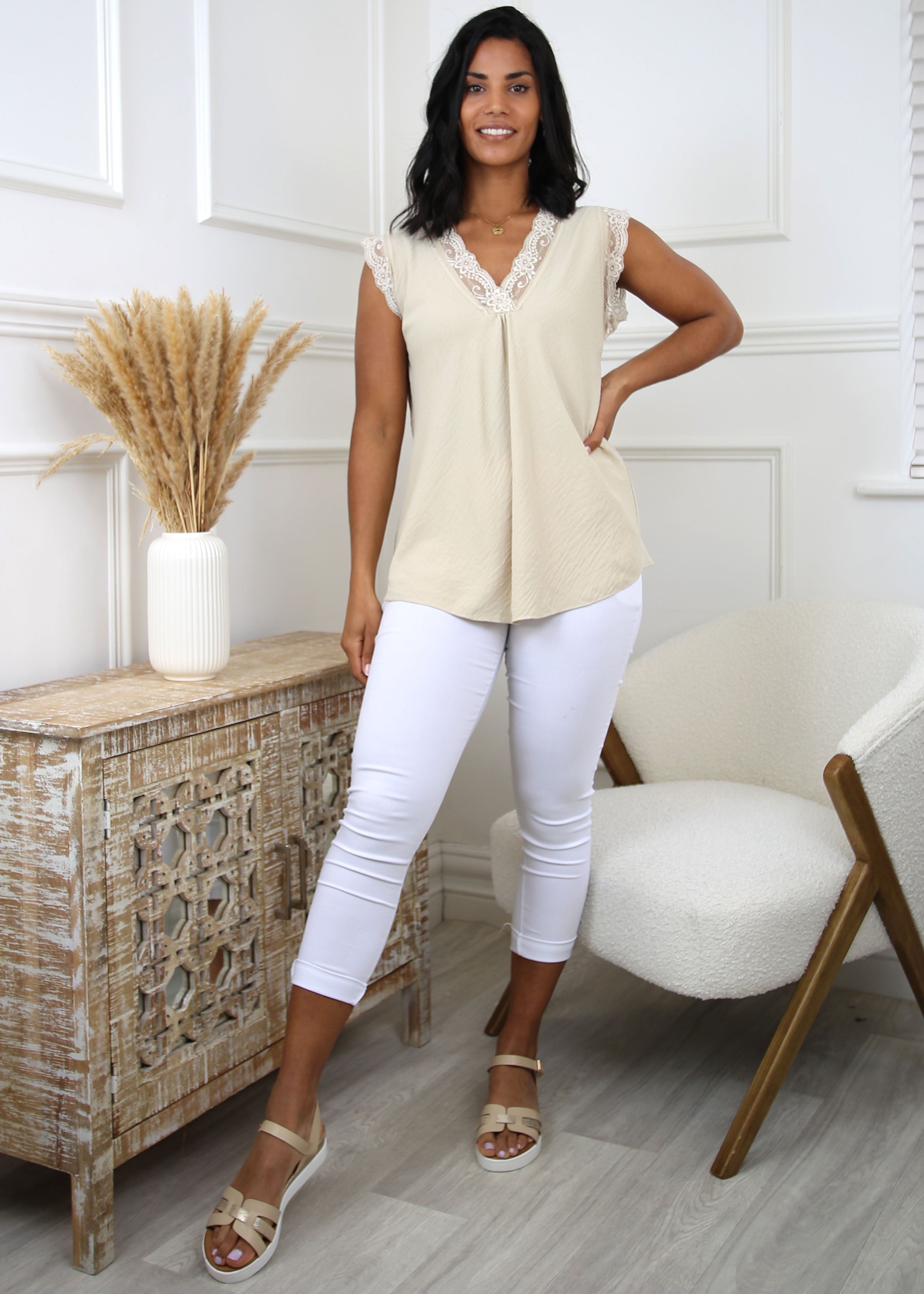 Ivana Beige Lace Detail Top
